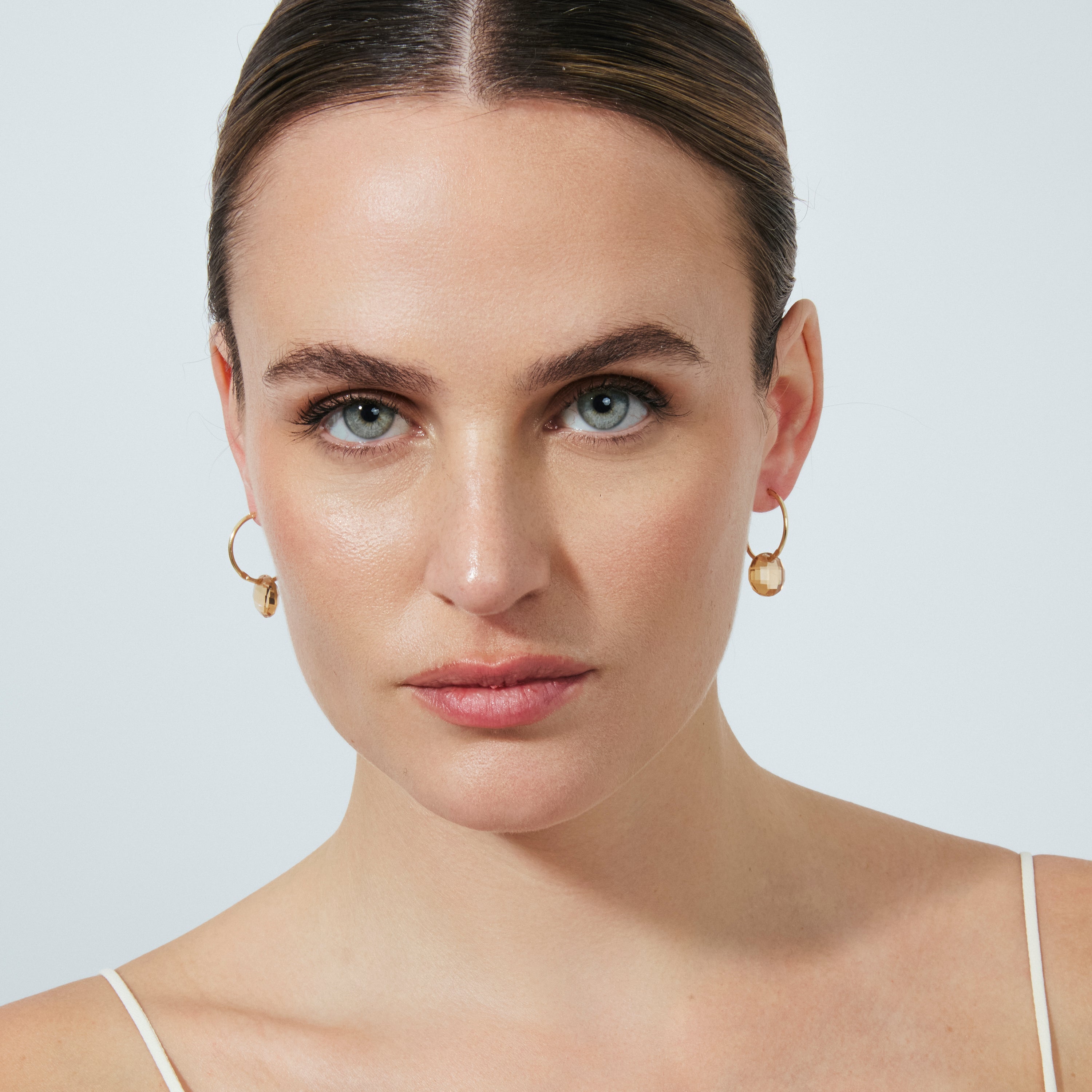 18k yellow gold finish Champagne Hydrothermal Quartz Earrings - Jafam