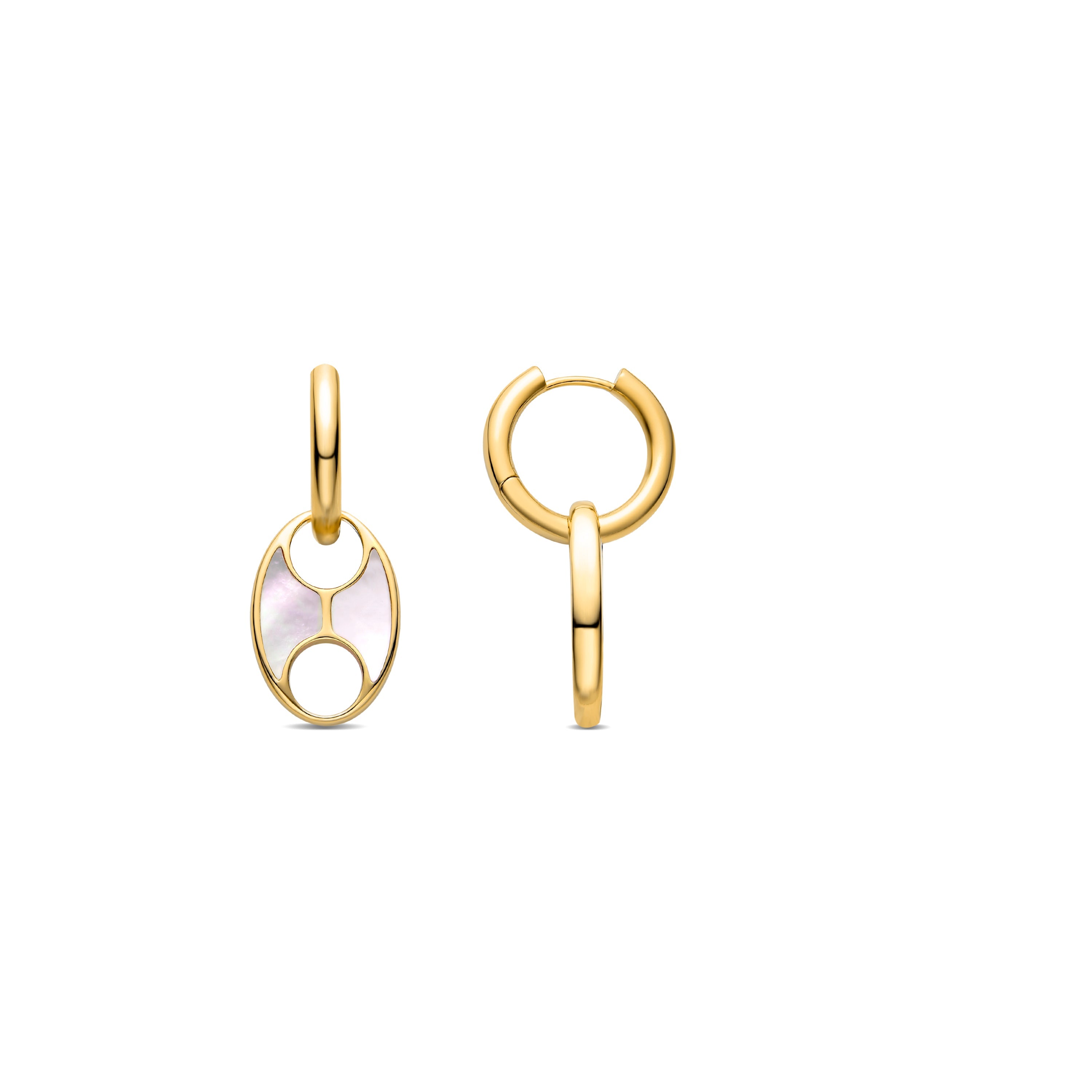 White mother-of-pearl earrings finished in 18K yellow gold - Guelios