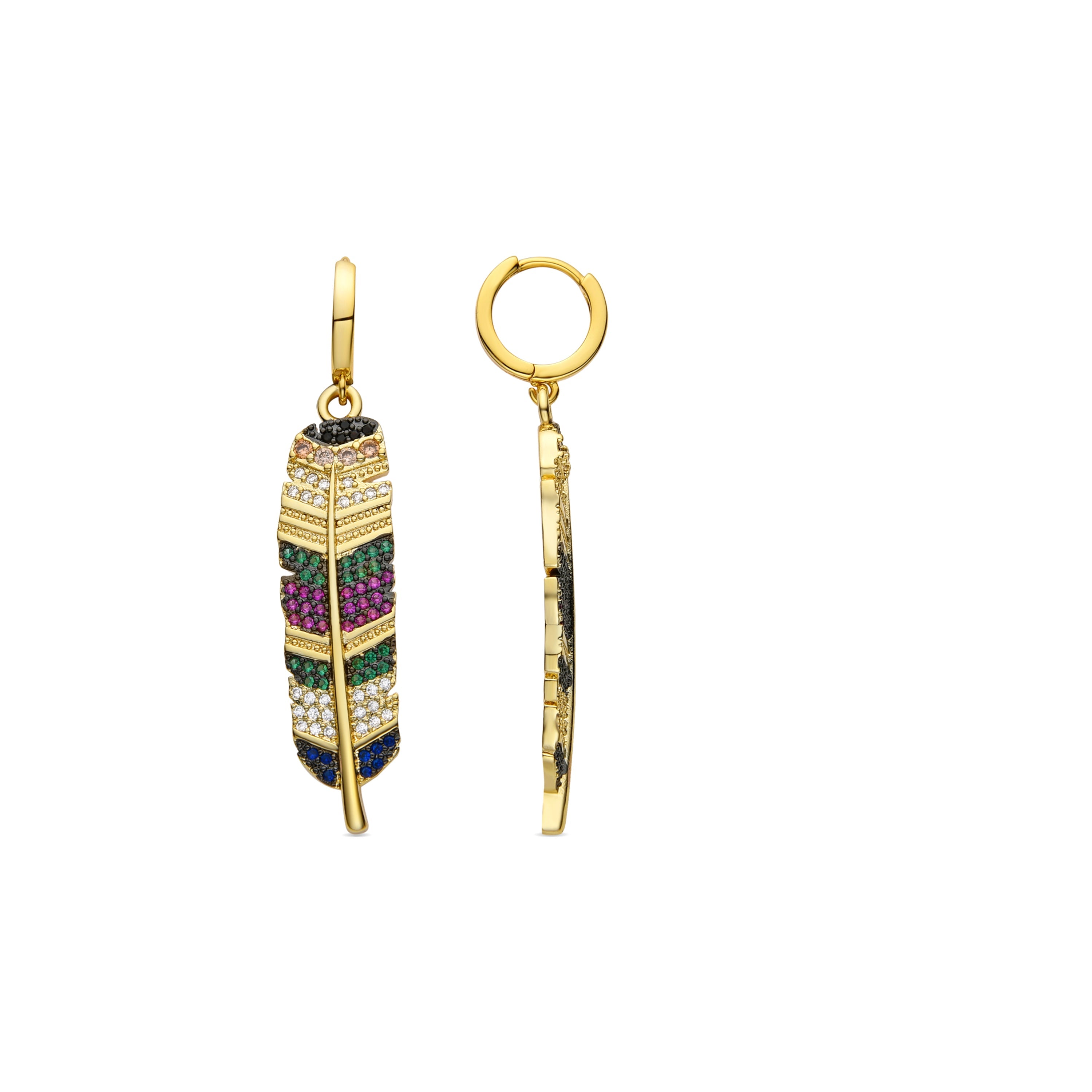 Multicolor Zirconia Earrings Finished in 18K Yellow Gold - Muisem