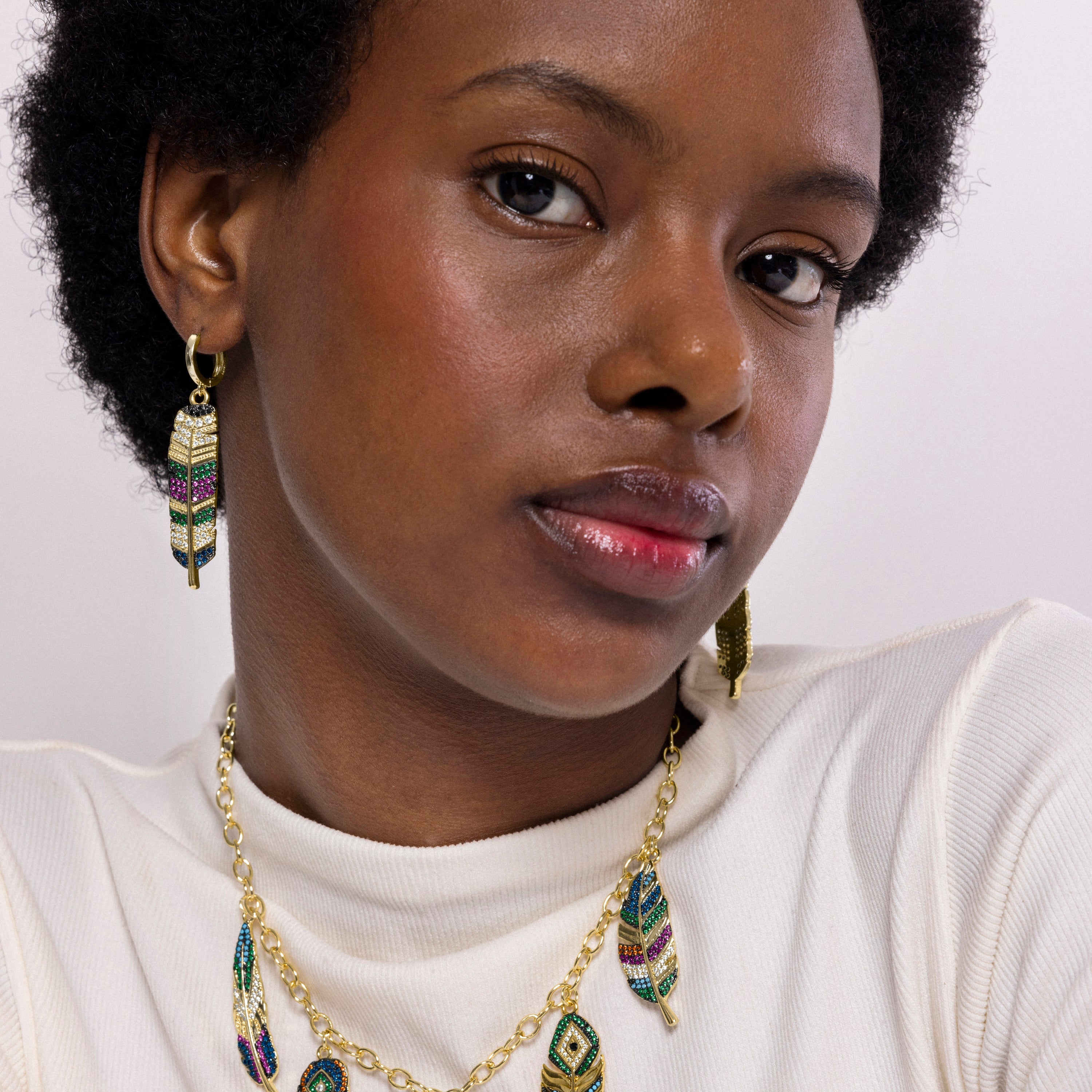 Multicolor Zirconia Earrings Finished in 18K Yellow Gold - Muisem