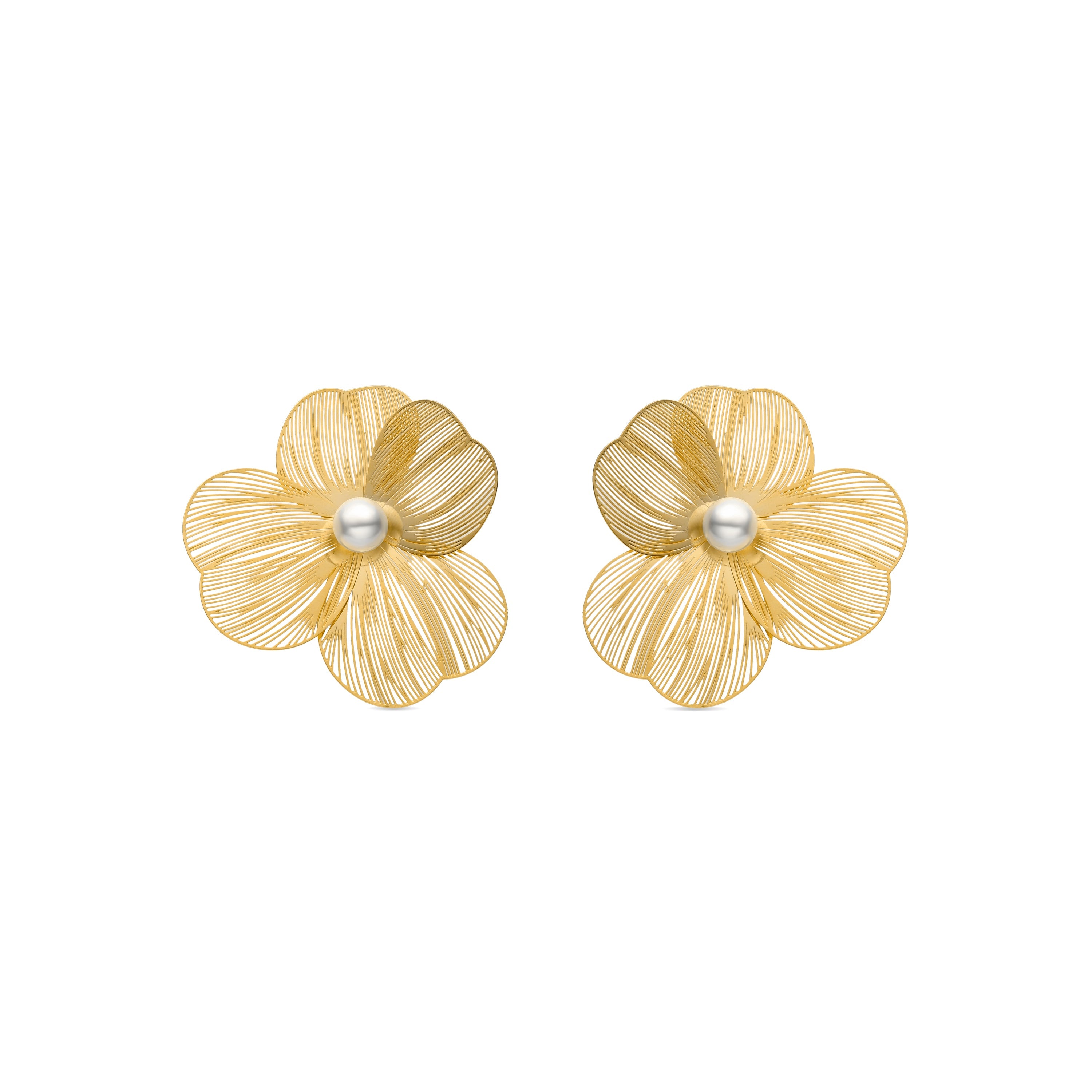 White Pearl Earrings Finished in 18K Yellow Gold - Leina