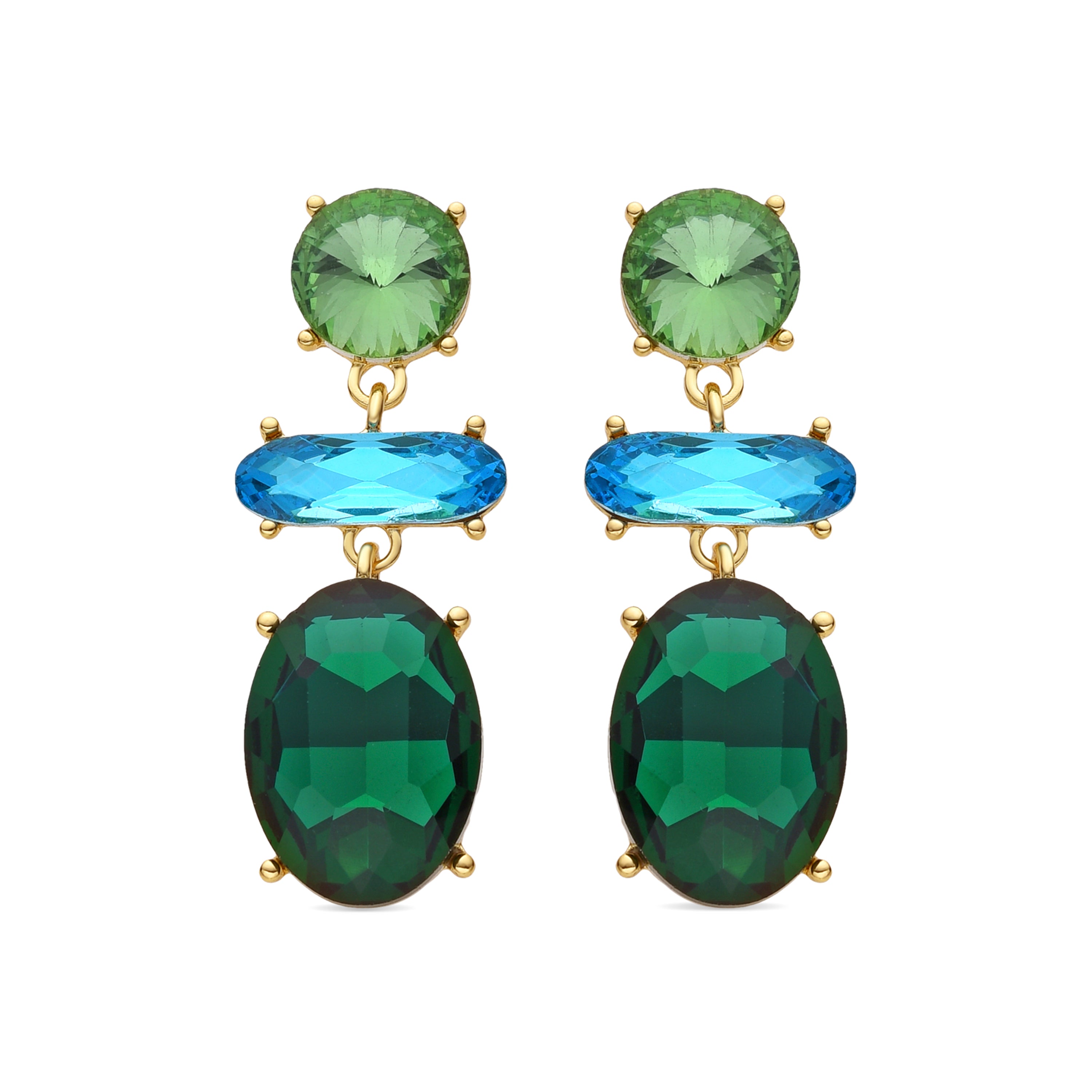 Green Crystal Earrings finished in 18K yellow gold - Mekon