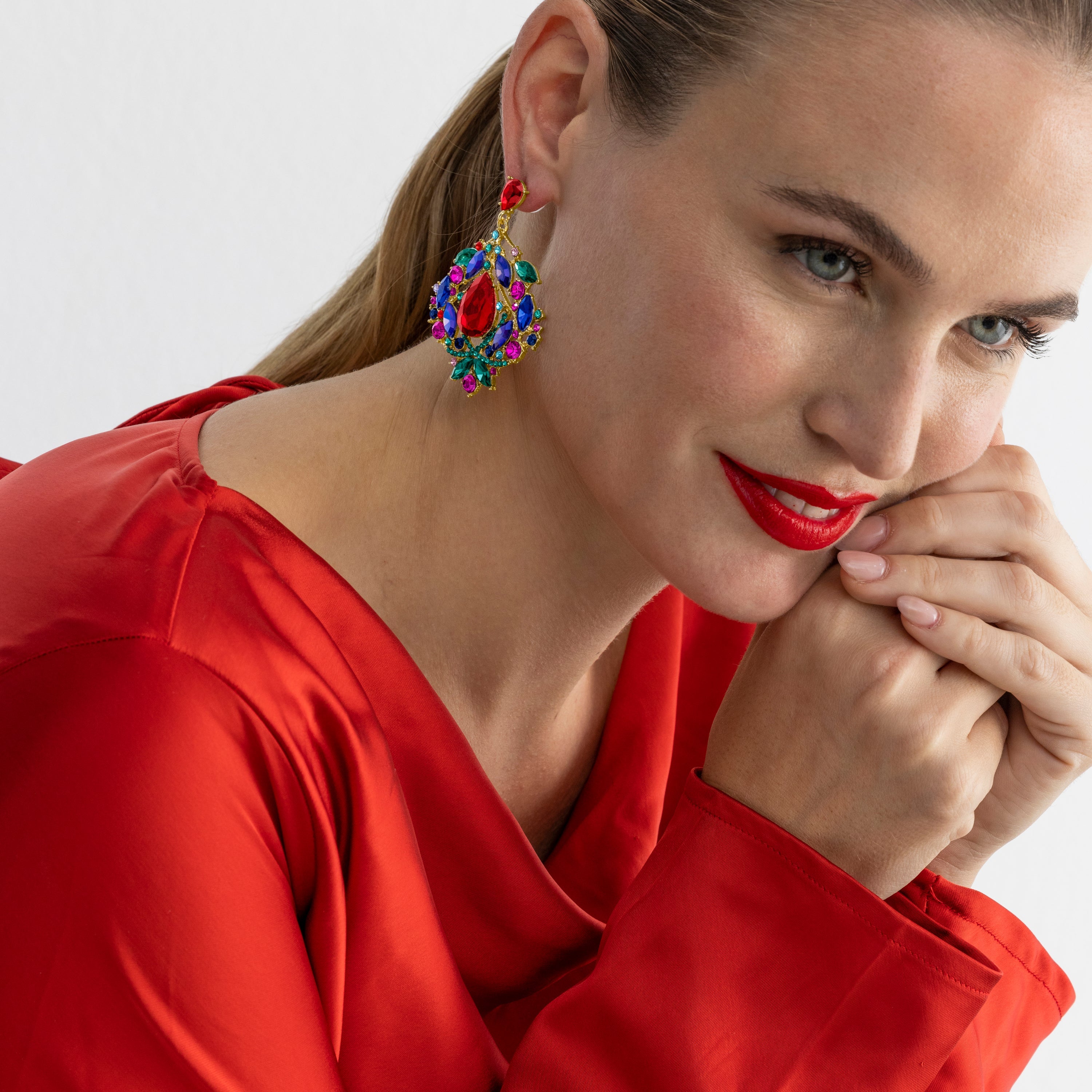 Multicolor Crystal Earrings in 18k Gold Finish - Moken