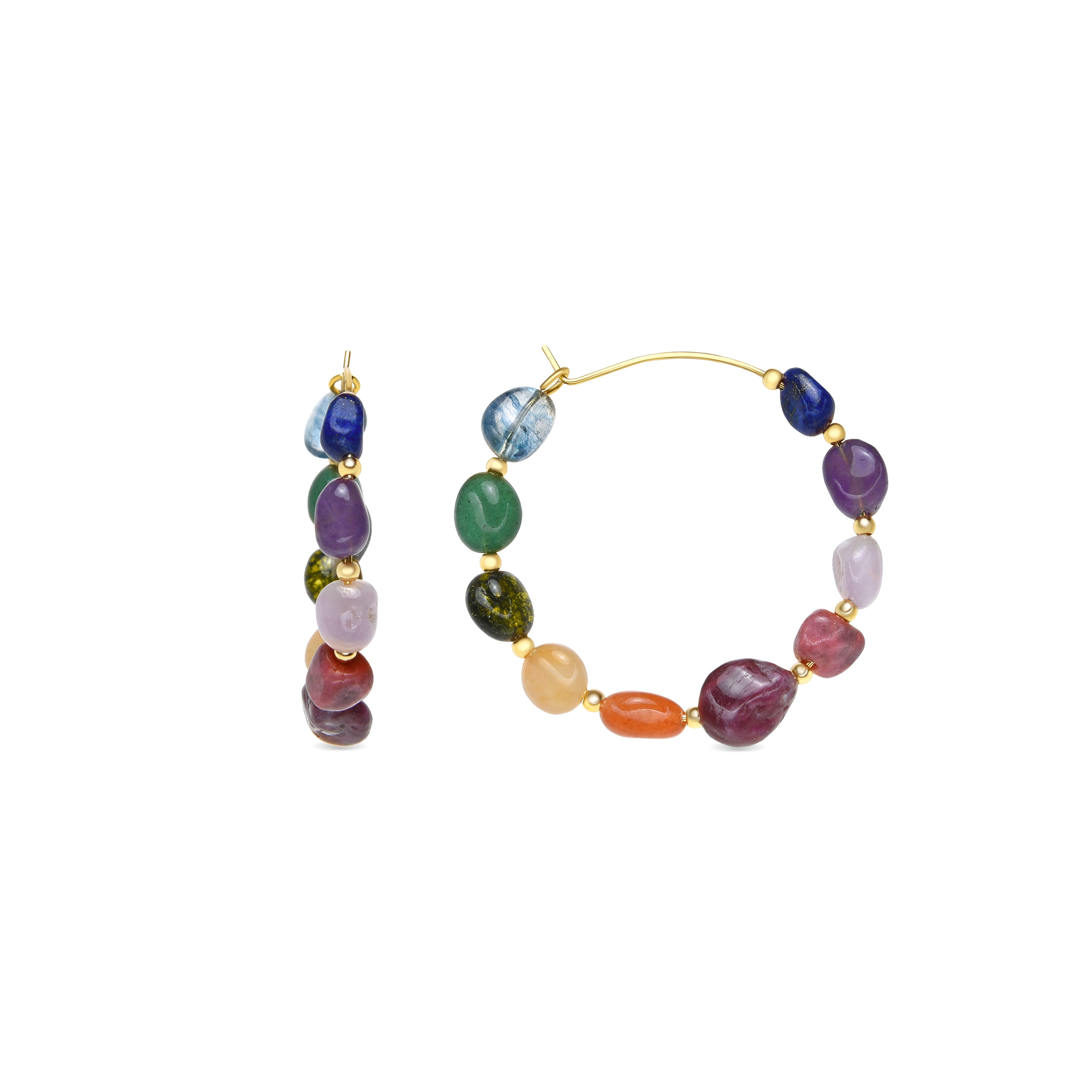 18k yellow gold finish earrings with multicolored natural stones - Umavi