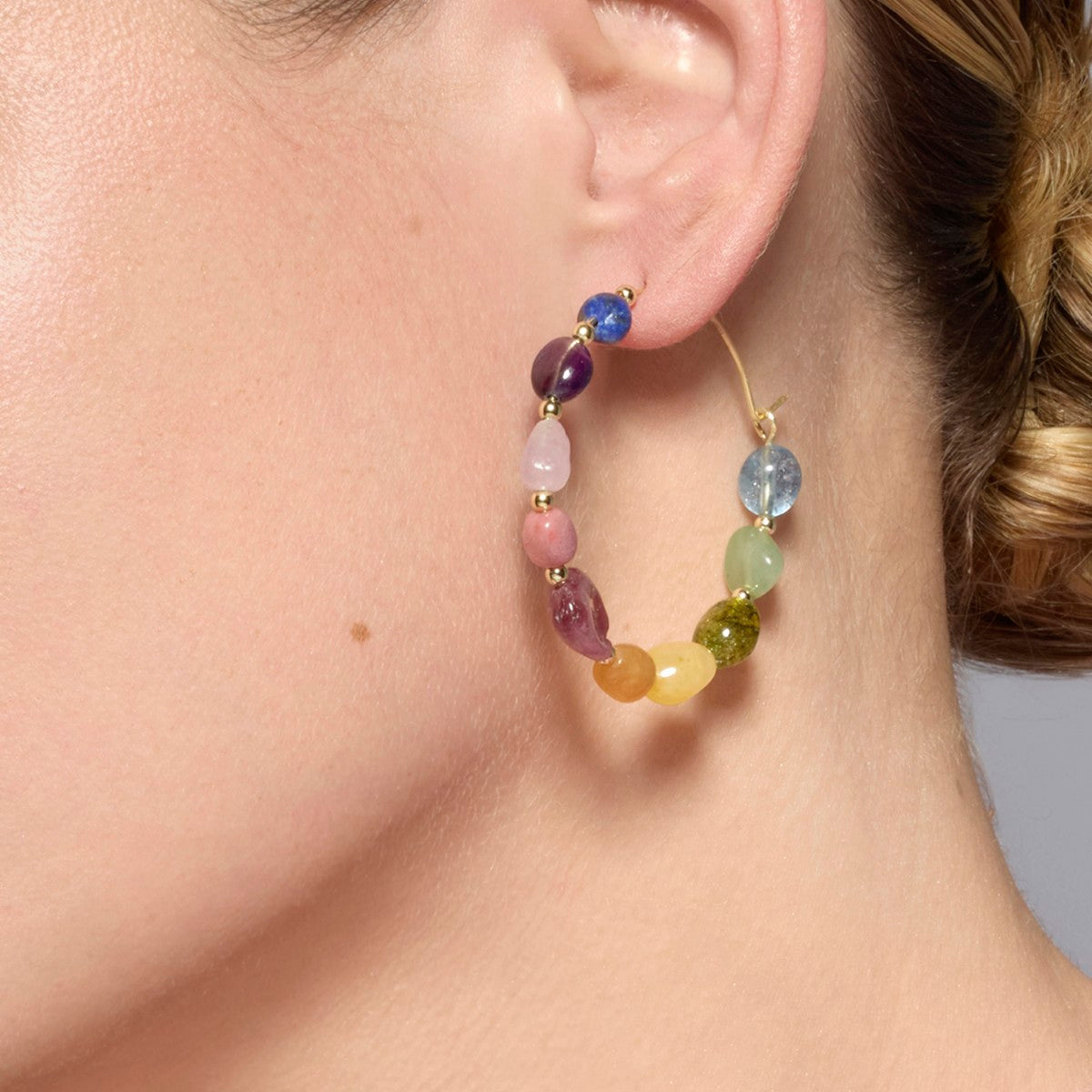 18k yellow gold finish earrings with multicolored natural stones - Umavi