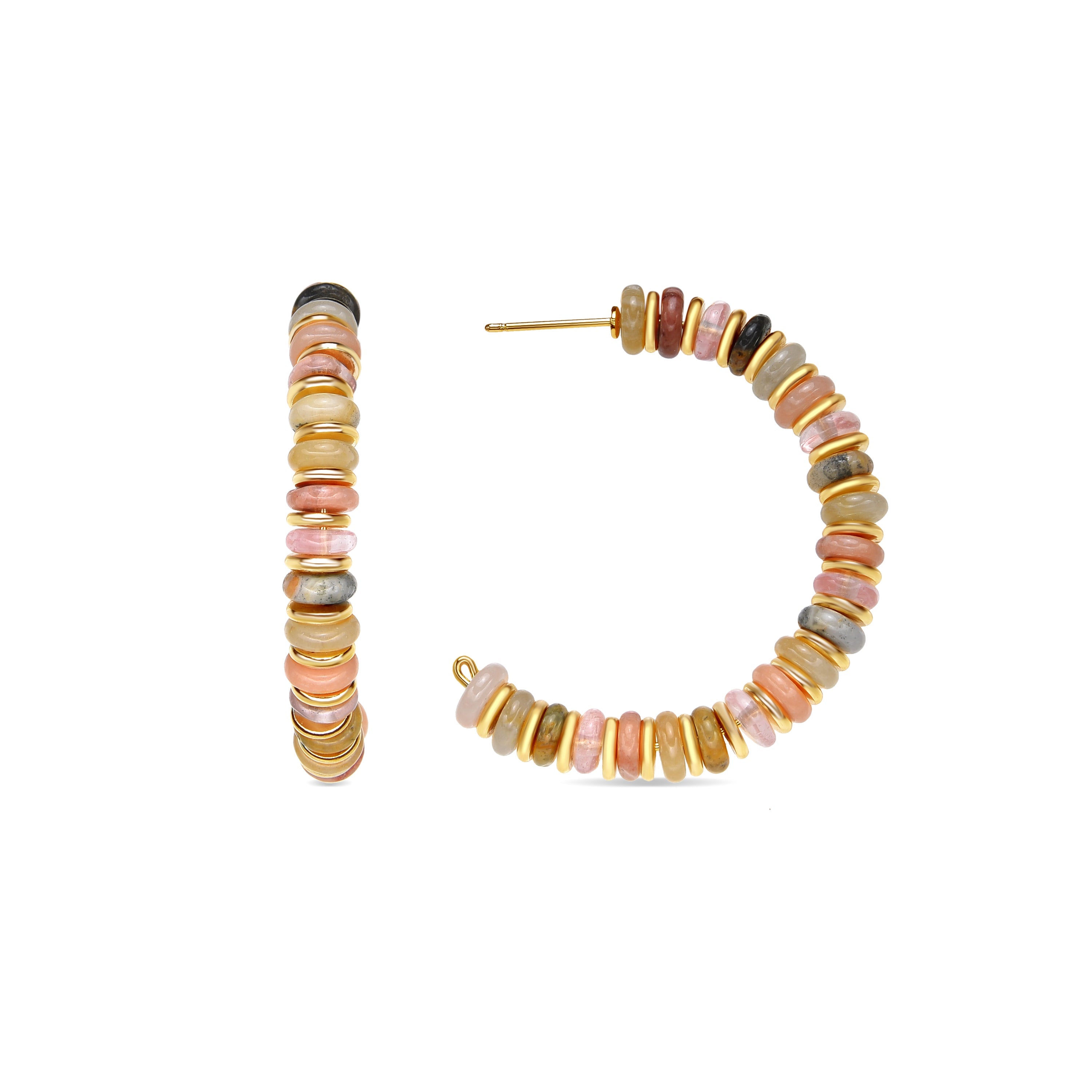 Brincos com acabamento em ouro amarelo 18k e Pedra Natural Multicolorida - Onisu