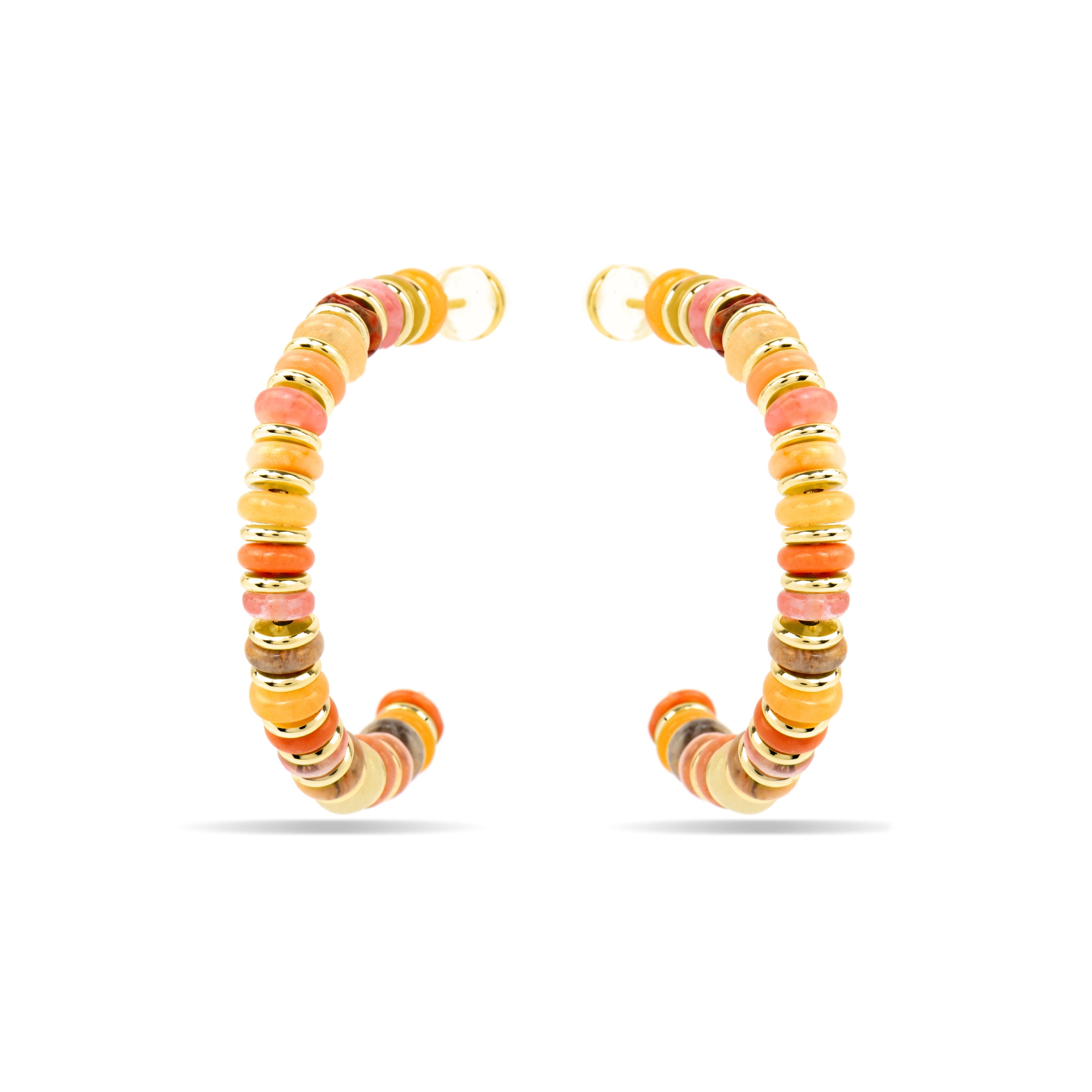 Brincos com acabamento em ouro amarelo 18k e Pedra Natural Multicolorida - Onisu