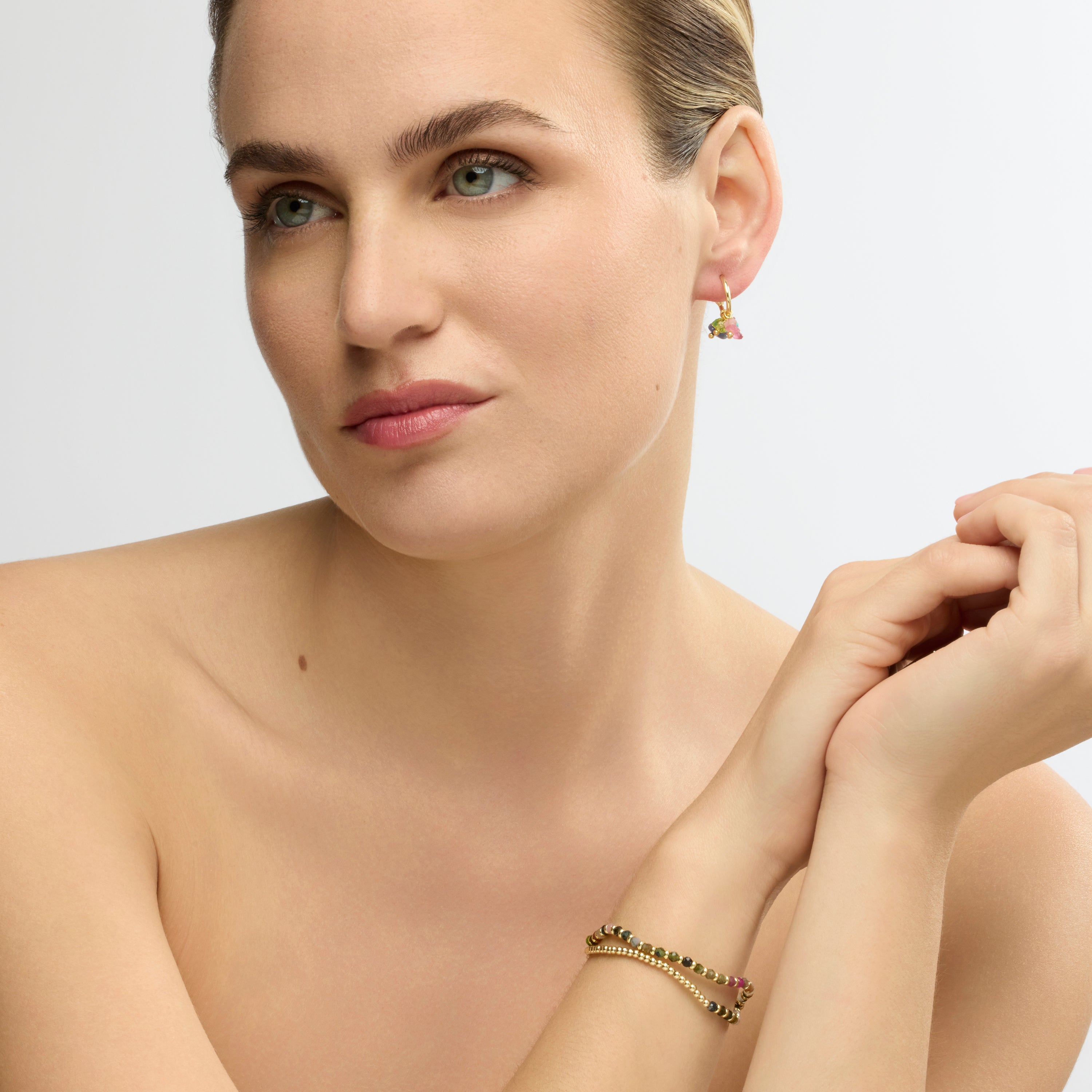 18k yellow gold finish earrings with multicolored natural stones - Onisu