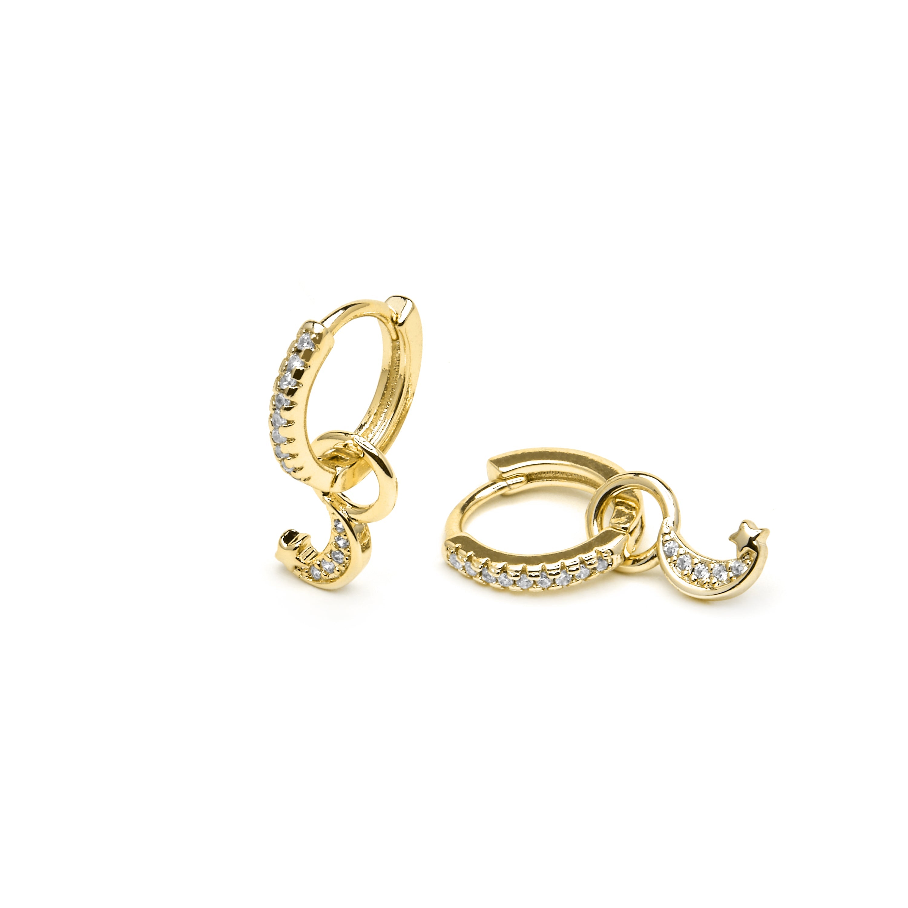 Brincos com acabamento em ouro amarelo 18k e zircônia brilhante - Lingma