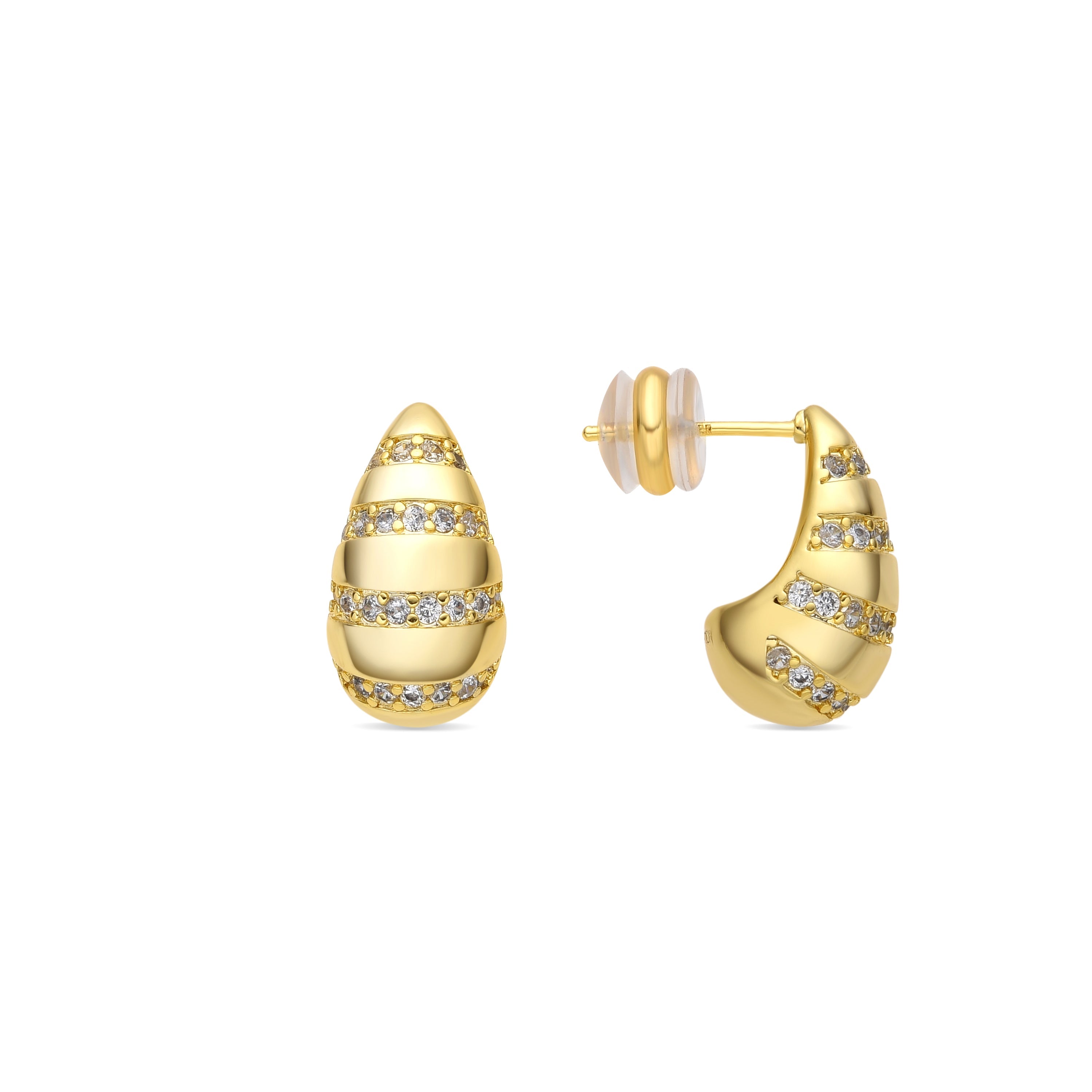 Brincos com acabamento em ouro amarelo 18k e zircônia cúbica brilhante - Thora