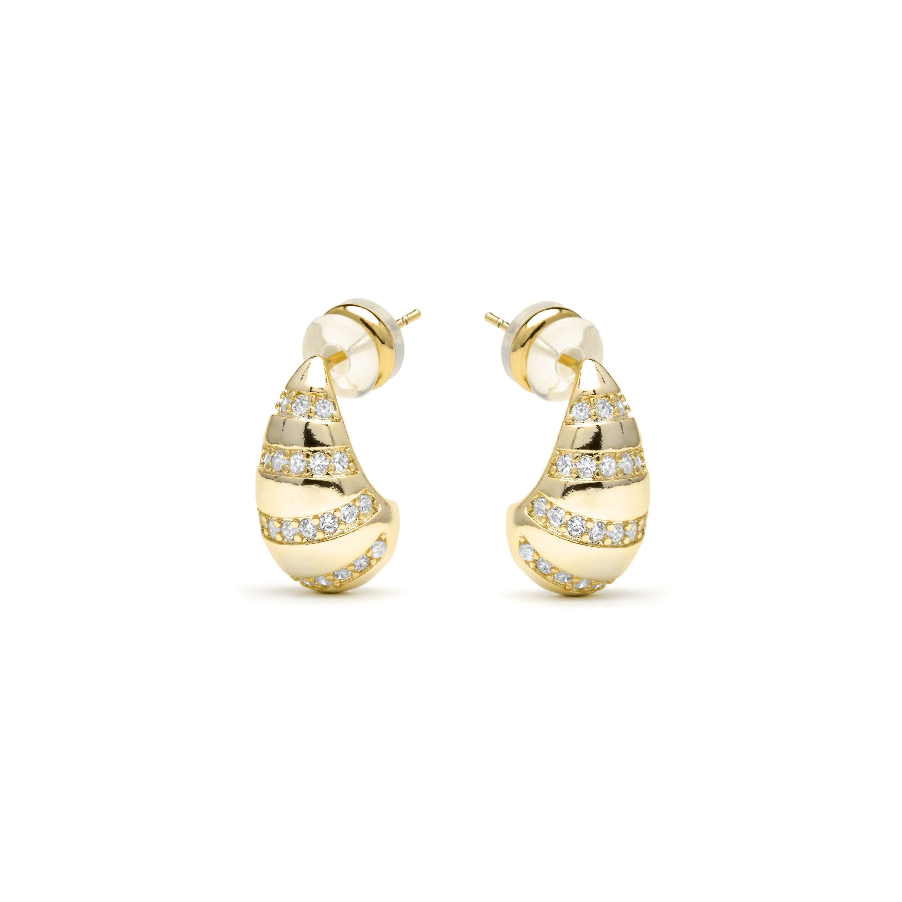 Brincos com acabamento em ouro amarelo 18k e zircônia cúbica brilhante - Thora