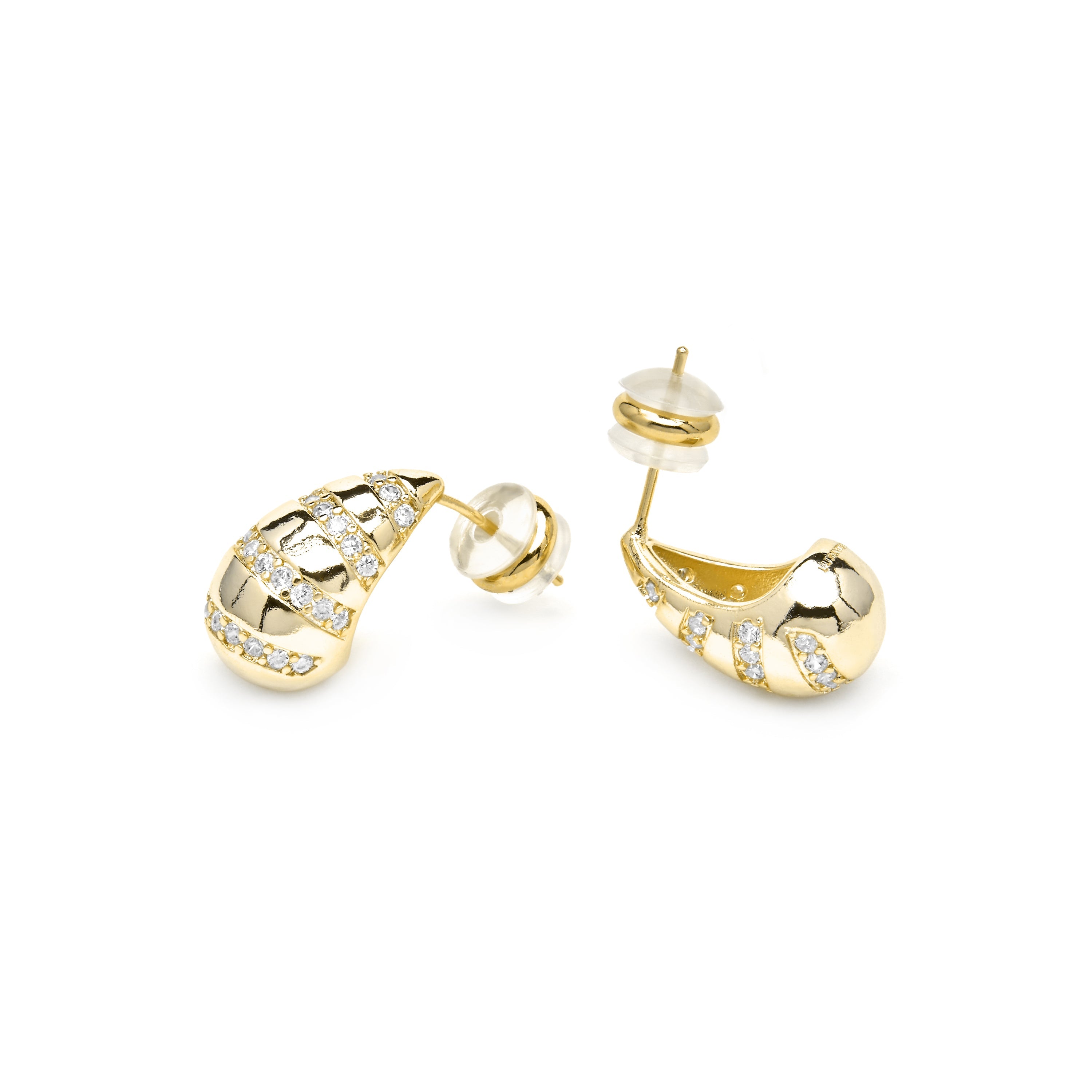 Brincos com acabamento em ouro amarelo 18k e zircônia cúbica brilhante - Thora