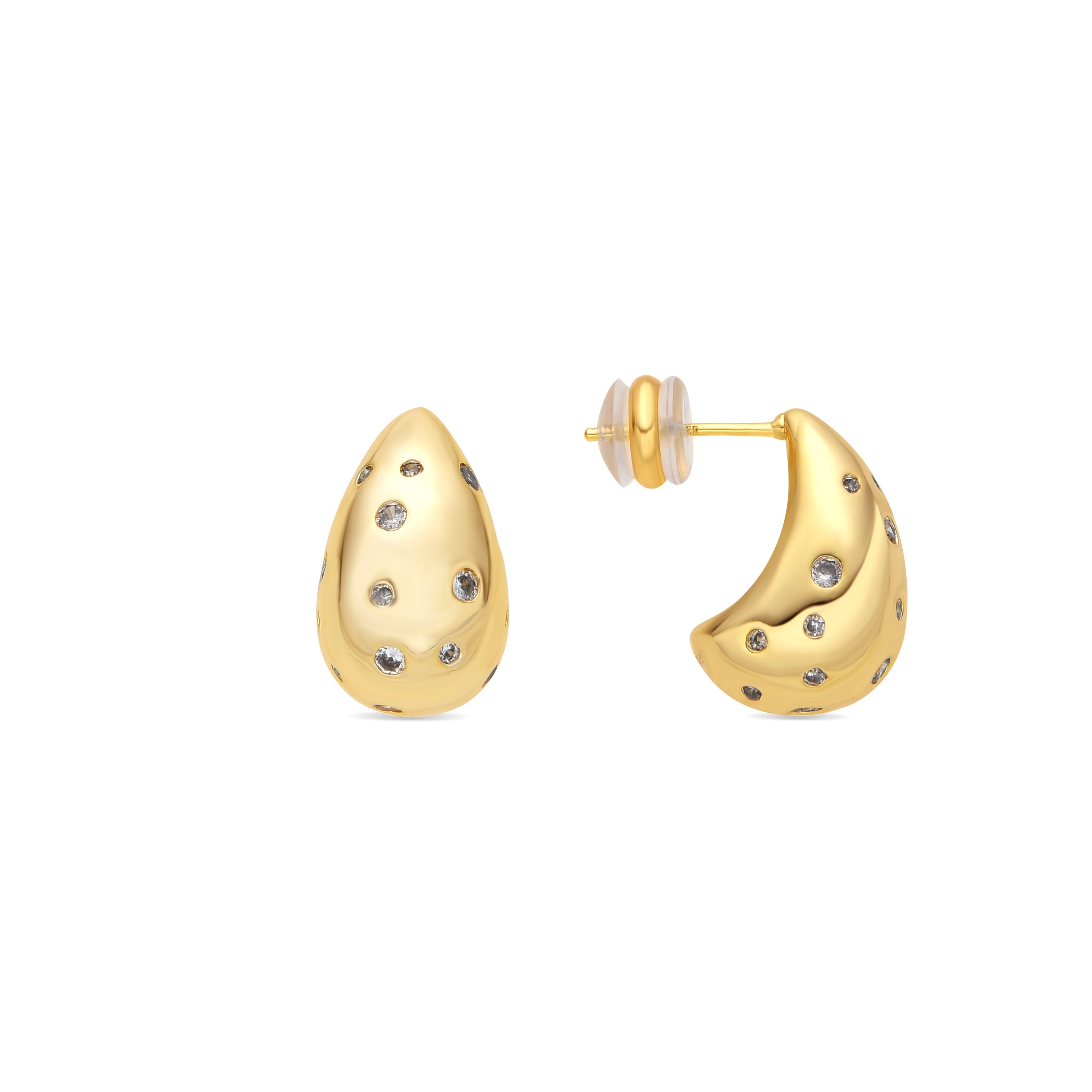 Brincos com acabamento em ouro amarelo 18k e zircônia brilhante - Obow