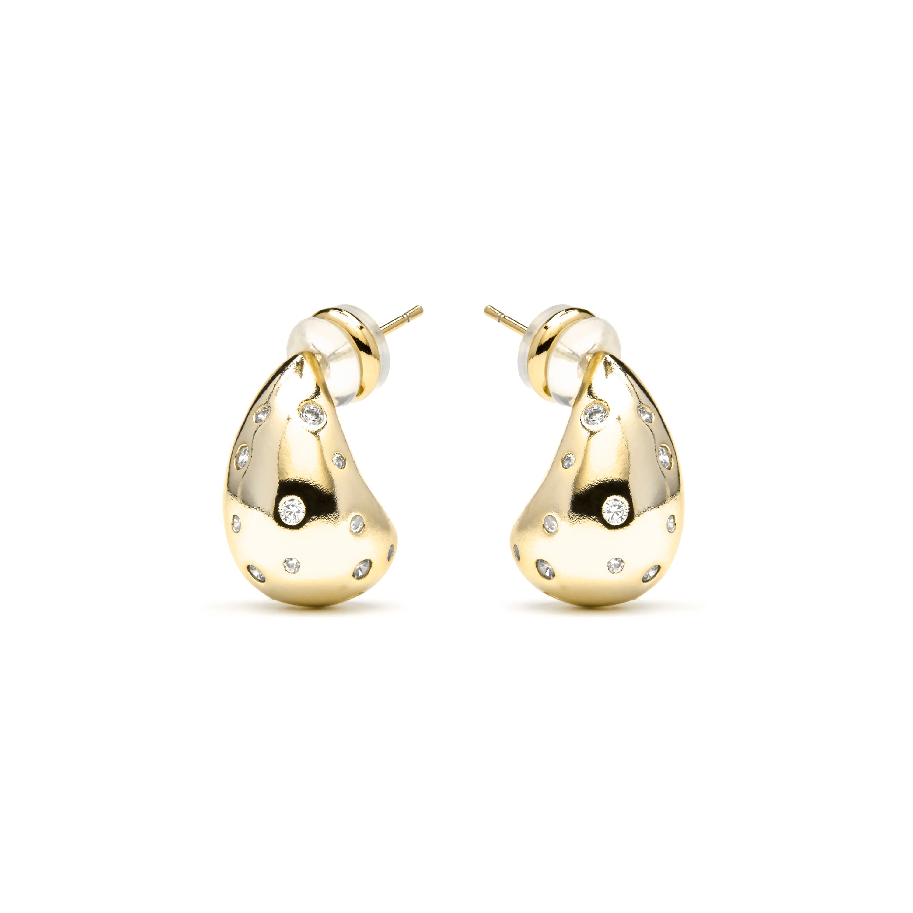 Brincos com acabamento em ouro amarelo 18k e zircônia brilhante - Obow