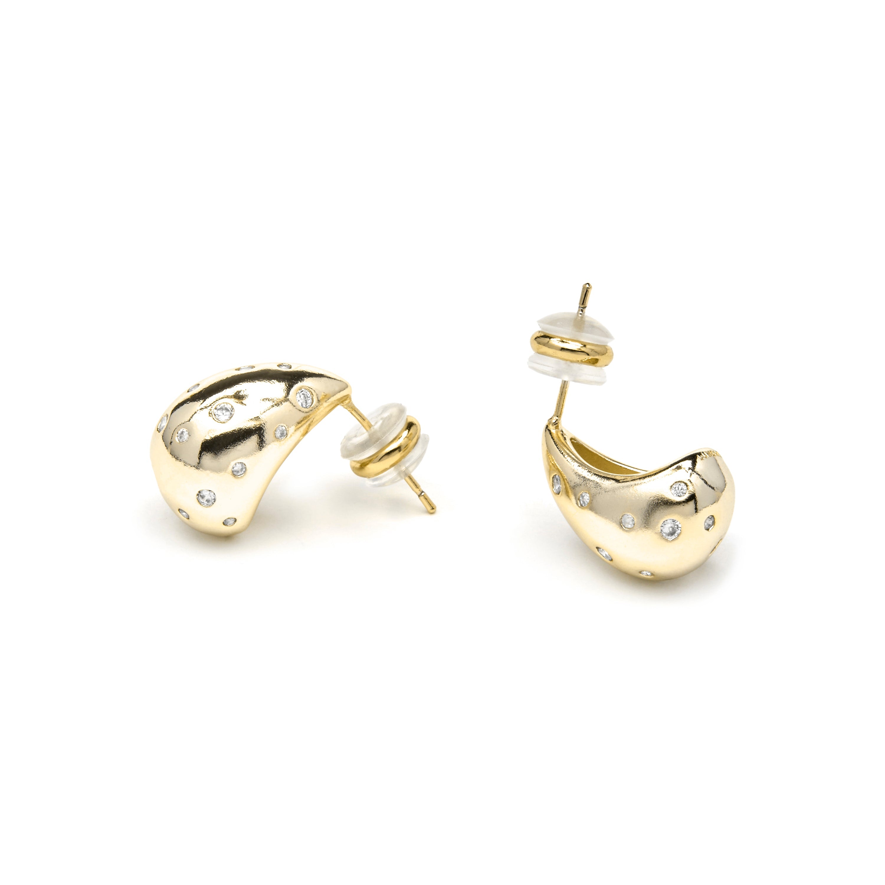 Brincos com acabamento em ouro amarelo 18k e zircônia brilhante - Obow