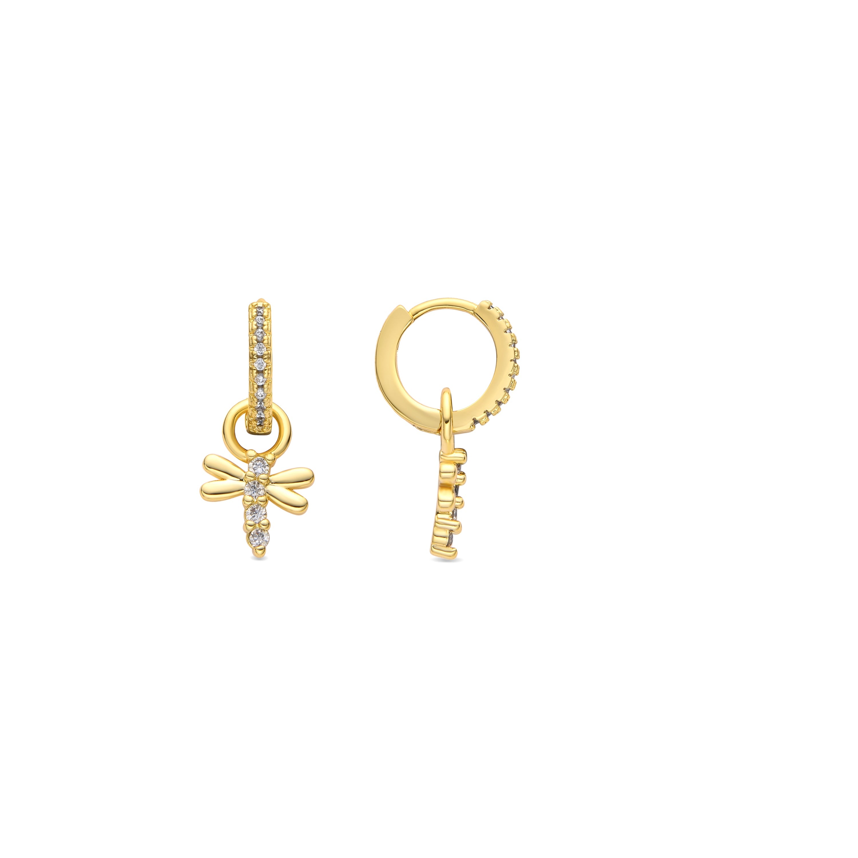 Brincos com acabamento em ouro amarelo 18k e zircônia brilhante - Jukel
