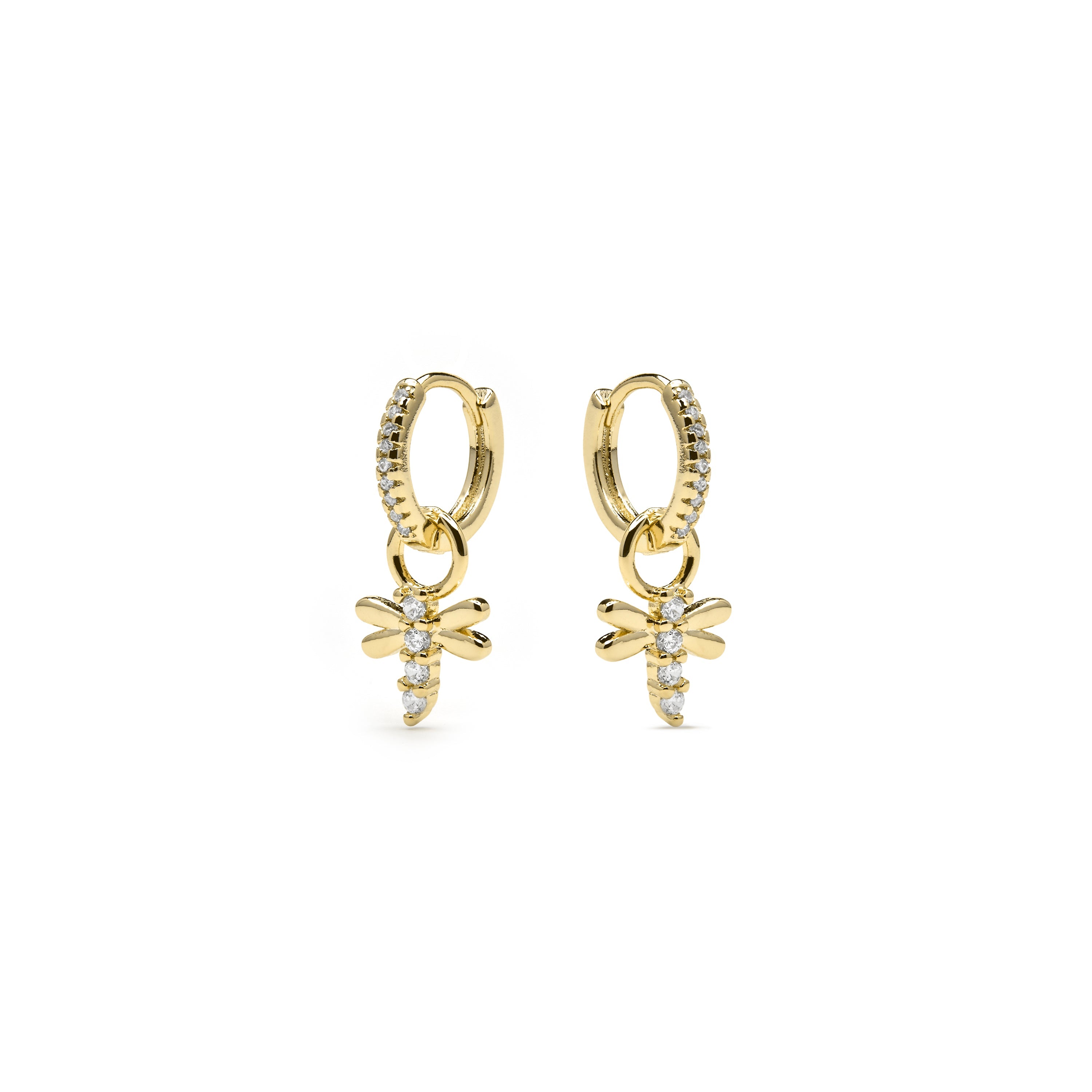Brincos com acabamento em ouro amarelo 18k e zircônia brilhante - Jukel