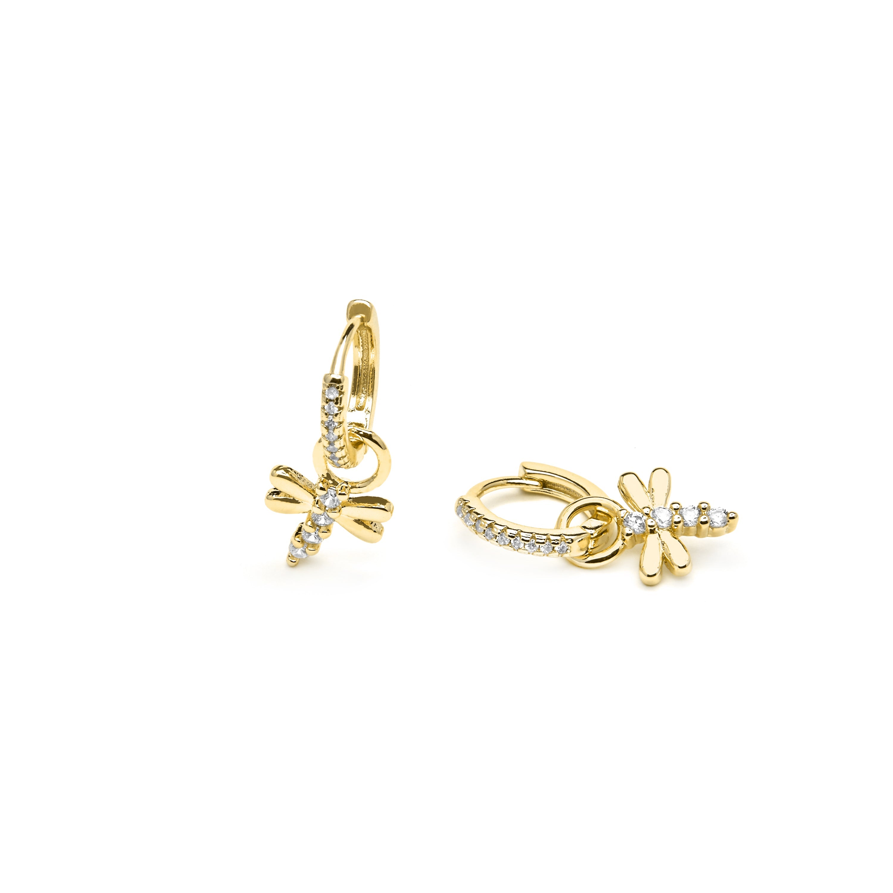 Brincos com acabamento em ouro amarelo 18k e zircônia brilhante - Jukel