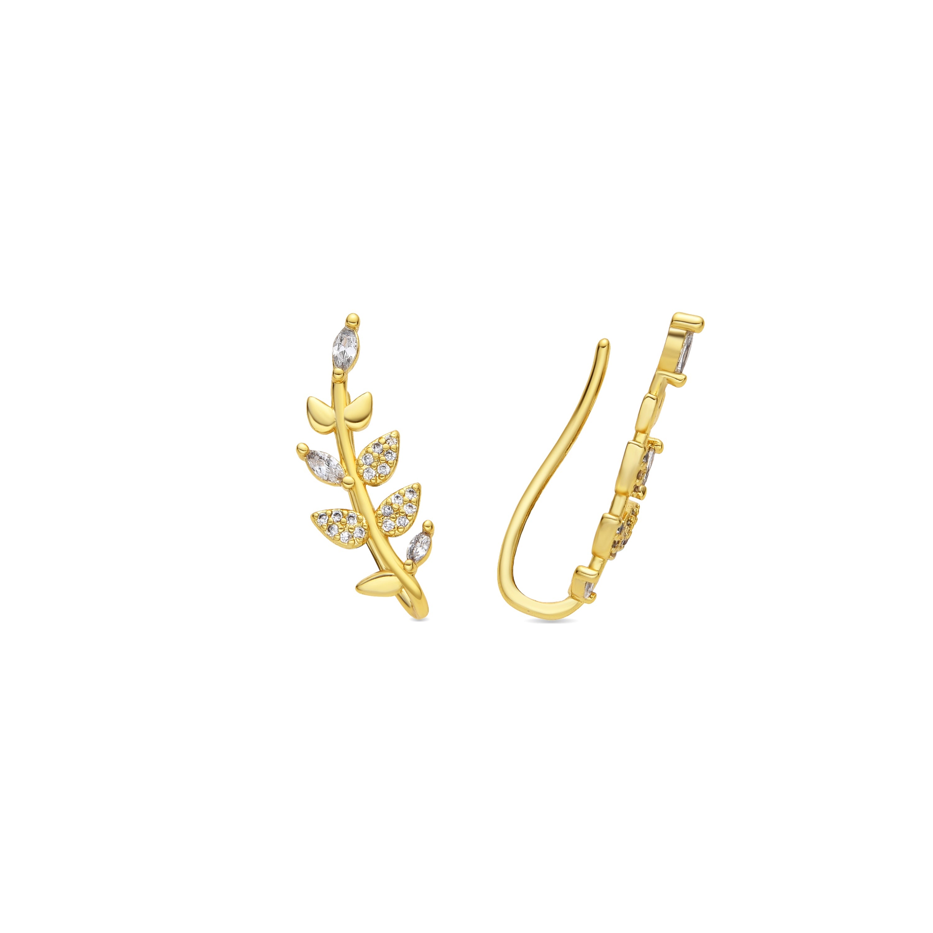 Brincos com acabamento em ouro amarelo 18k e zircônia brilhante - Sudceo