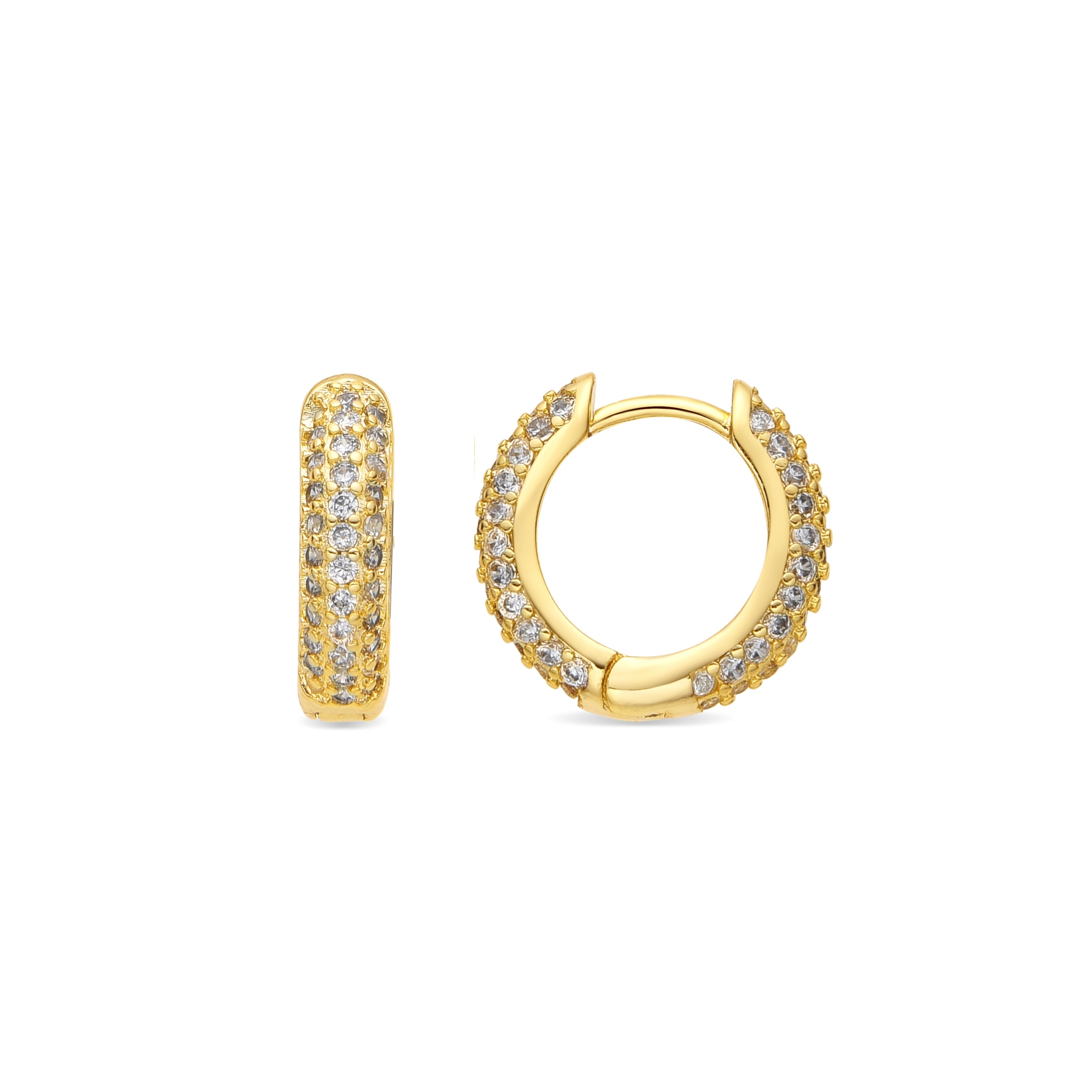 Brincos com acabamento em ouro amarelo 18k e zircônia brilhante – Lesrat