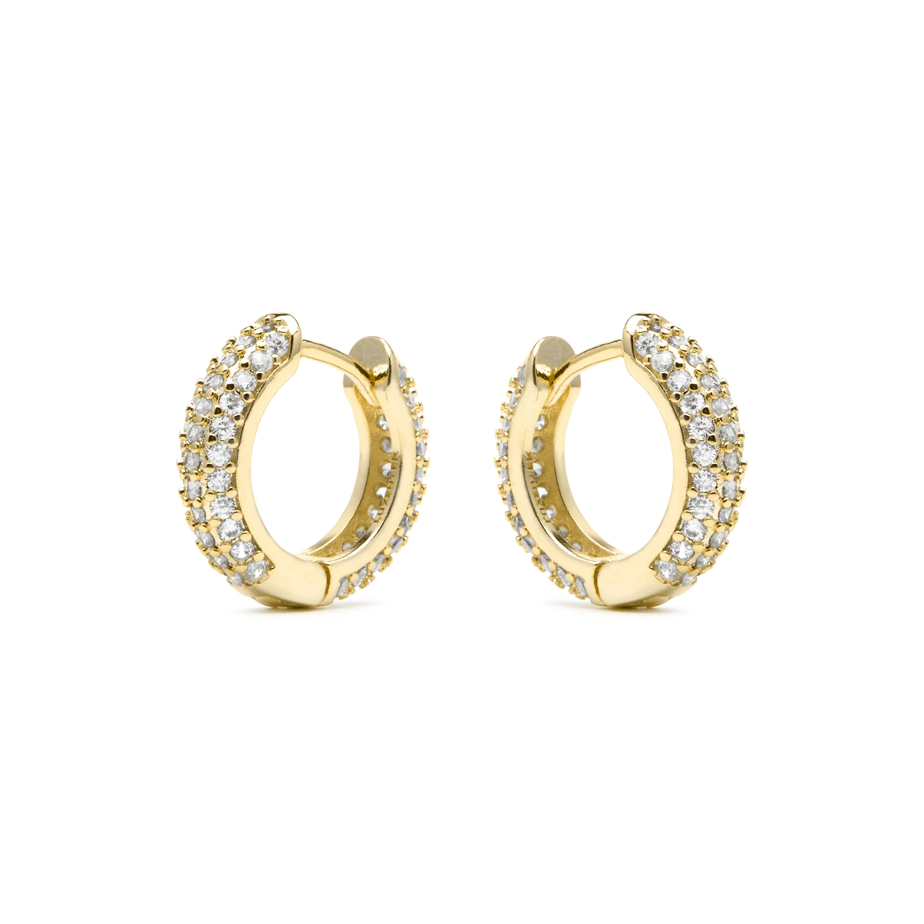 Brincos com acabamento em ouro amarelo 18k e zircônia brilhante – Lesrat