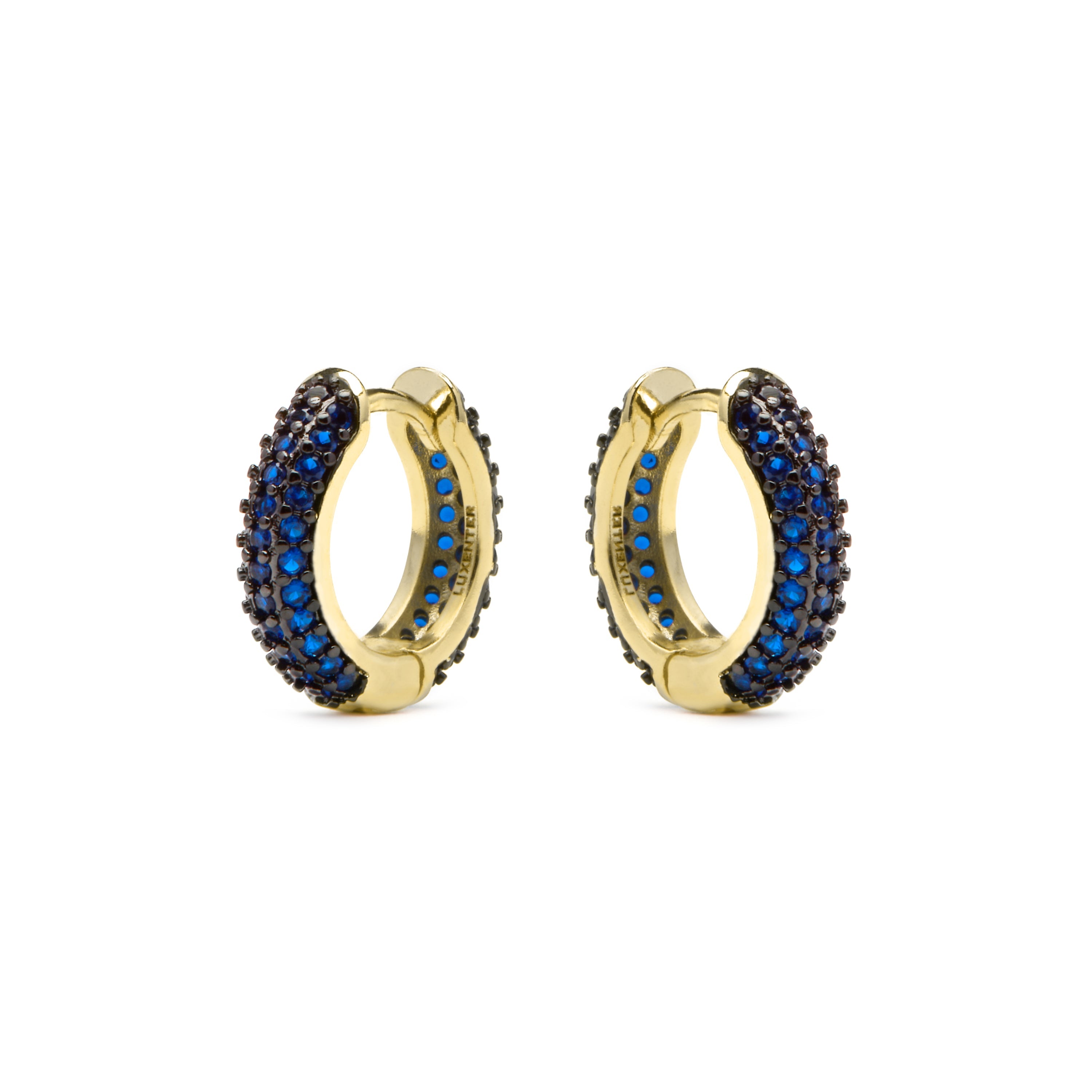 9mm diameter 18k yellow gold finish earrings with Sapphire zirconia - Lesrat
