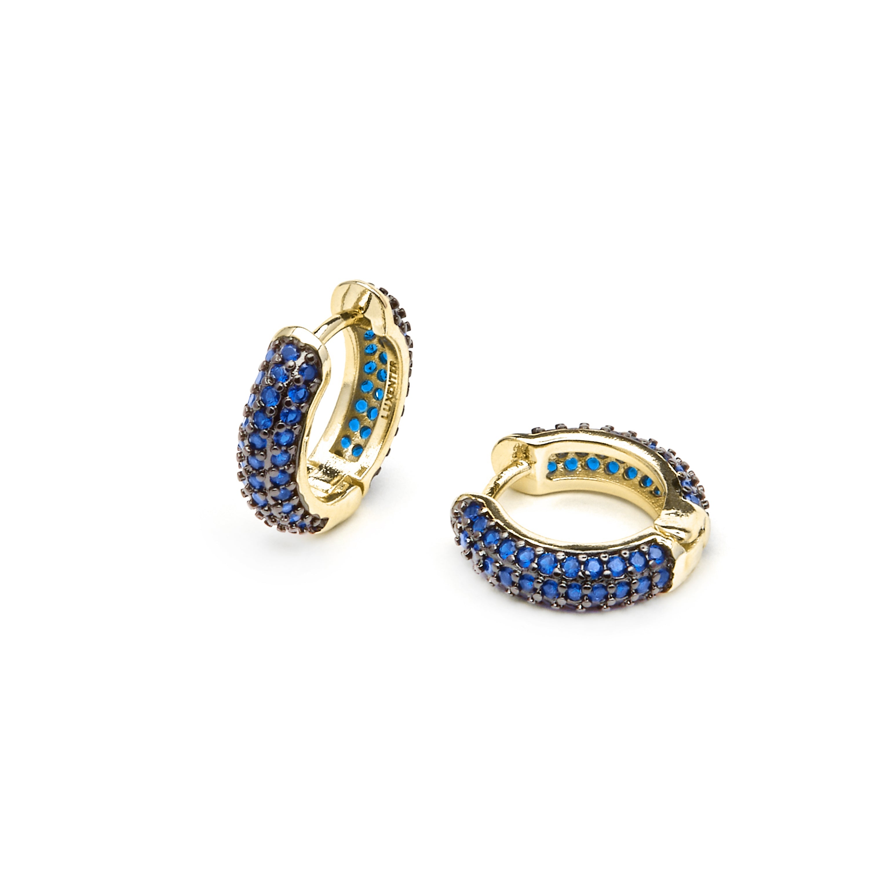 9mm diameter 18k yellow gold finish earrings with Sapphire zirconia - Lesrat