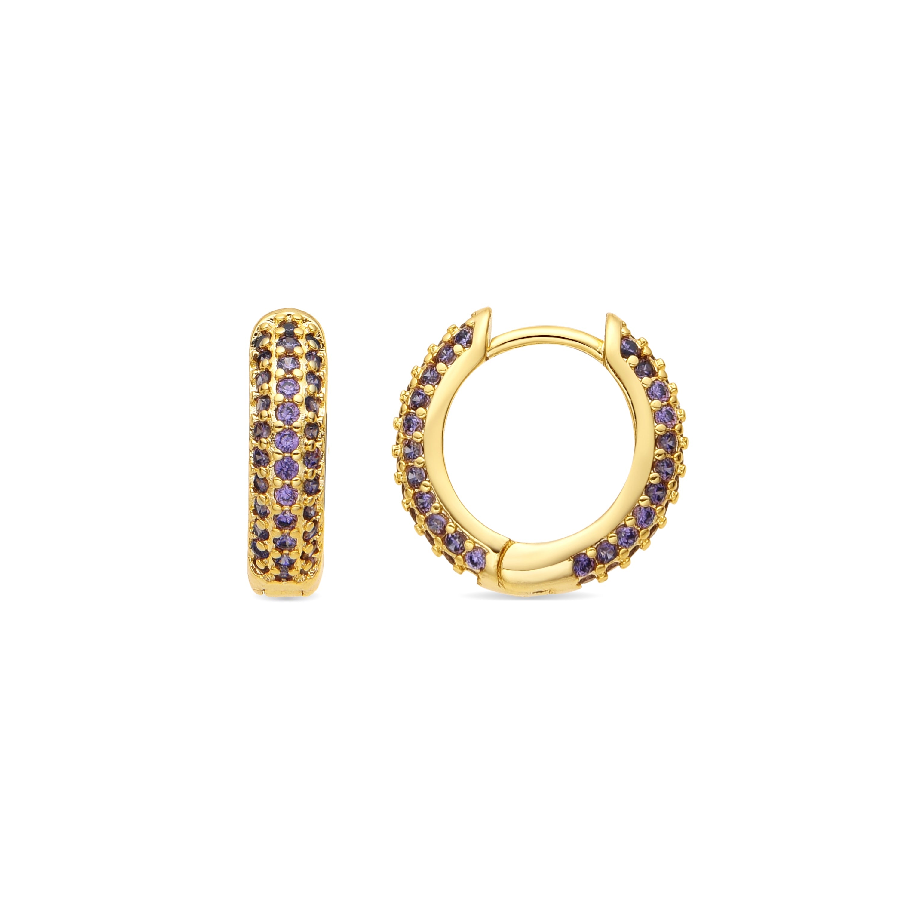 9mm diameter 18k yellow gold finish stud earrings with Amethyst cubic zirconia - Lesratll