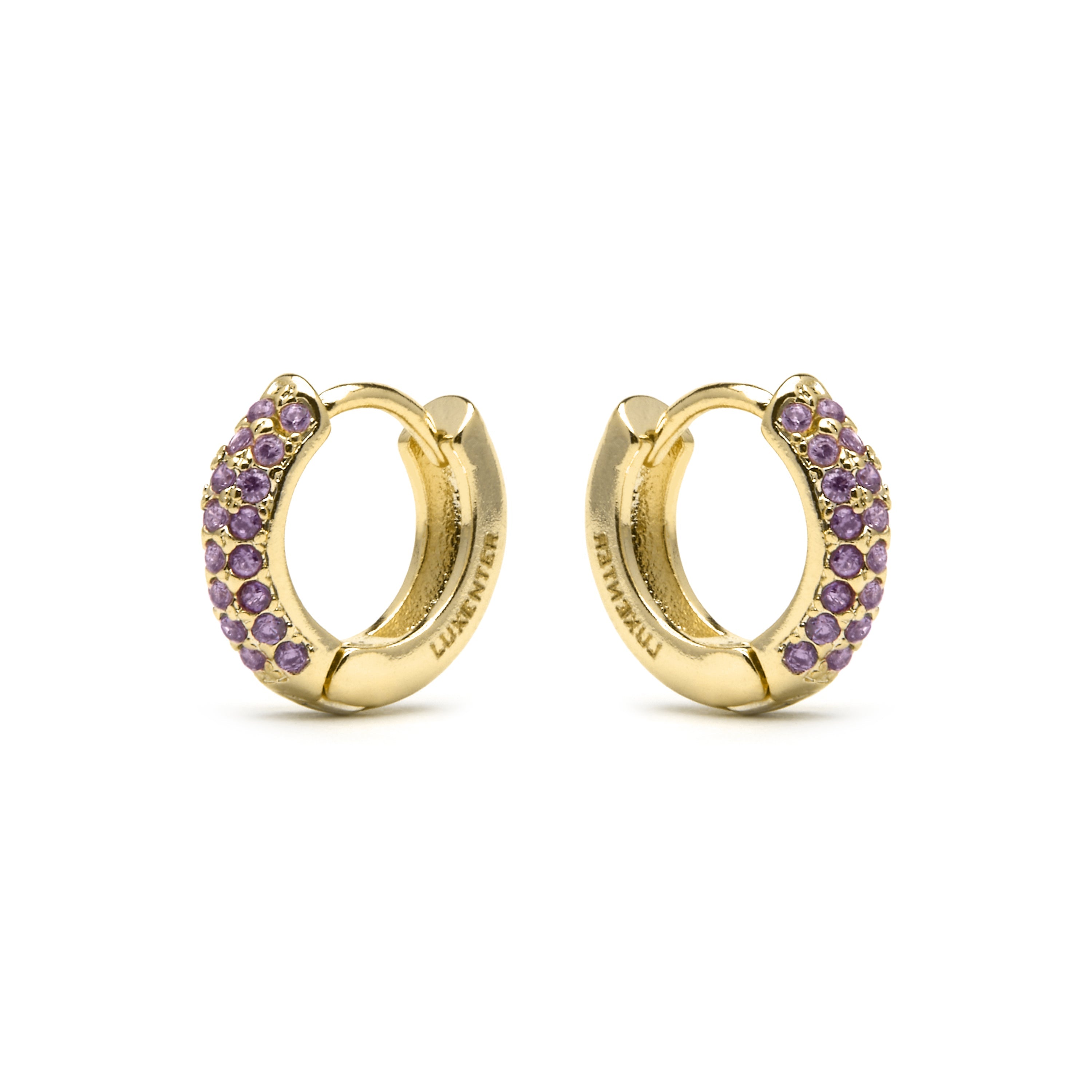 9mm diameter 18k yellow gold finish stud earrings with Amethyst cubic zirconia - Lesratll