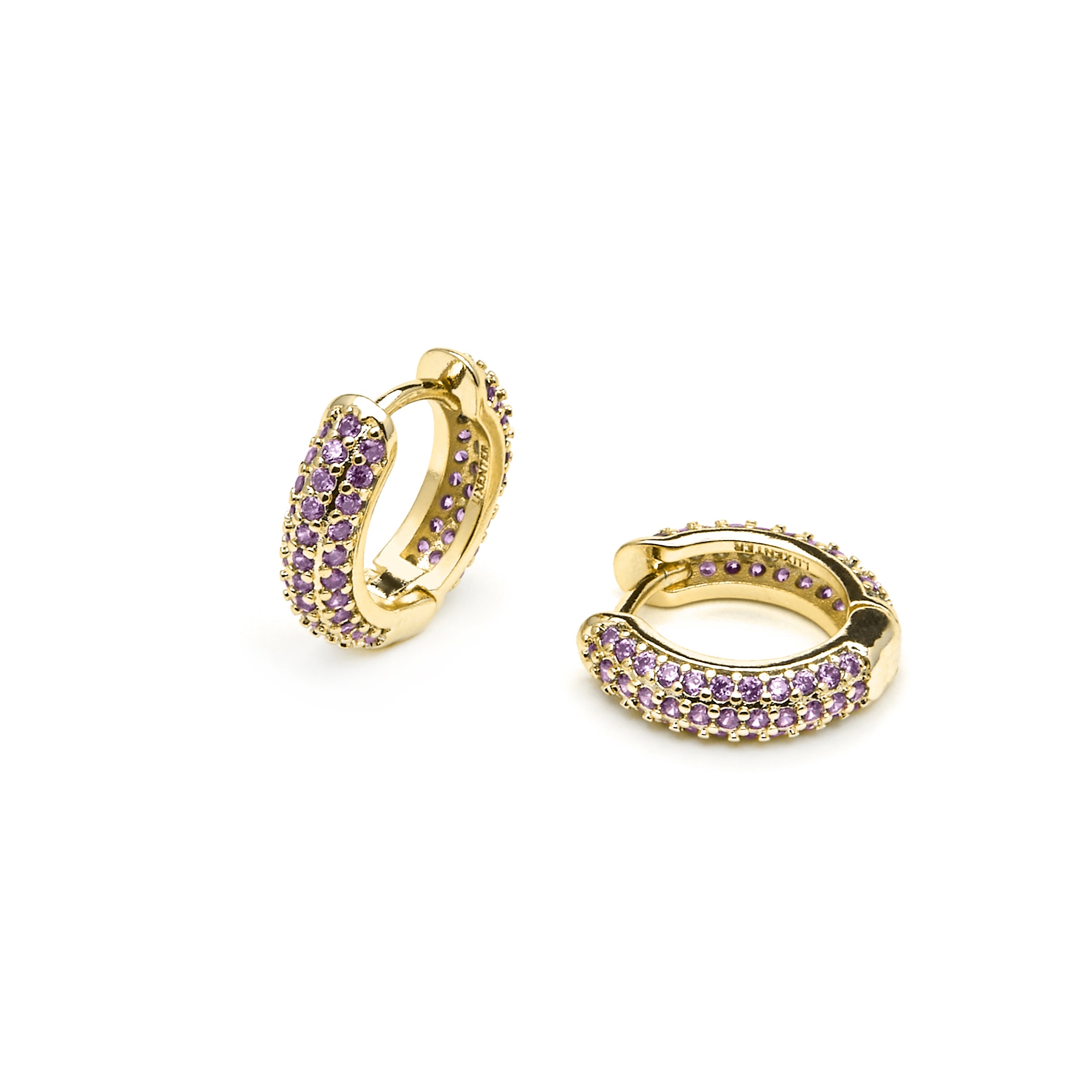9mm diameter 18k yellow gold finish stud earrings with Amethyst cubic zirconia - Lesratll