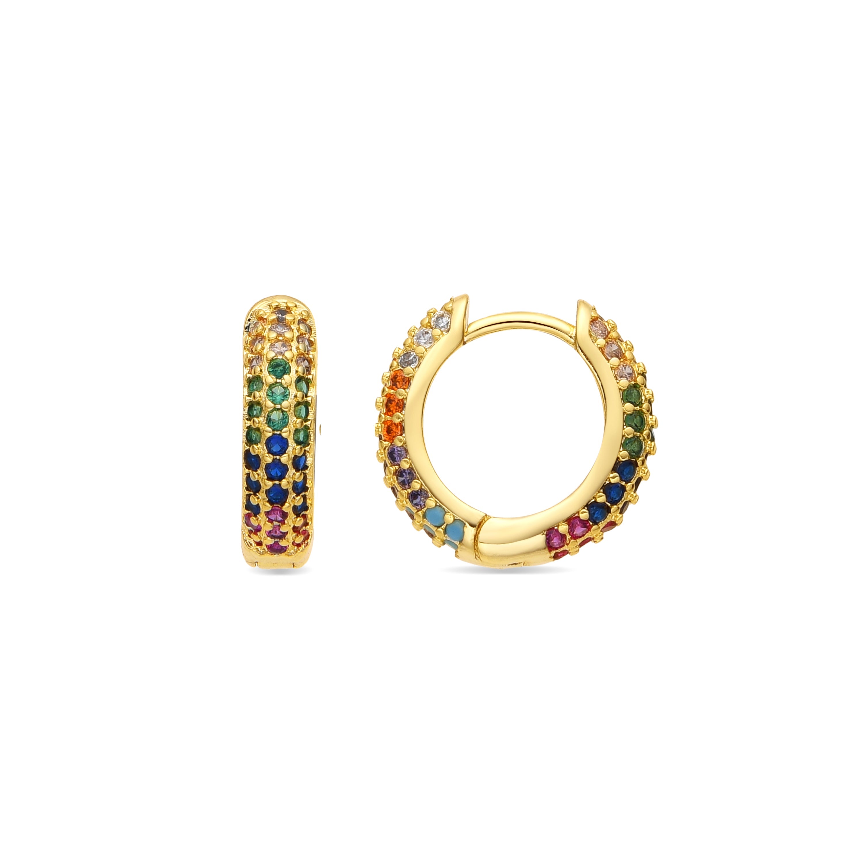 9mm diameter 18k Yellow Gold plated earrings with Multicolor cubic zirconia - Lesrat