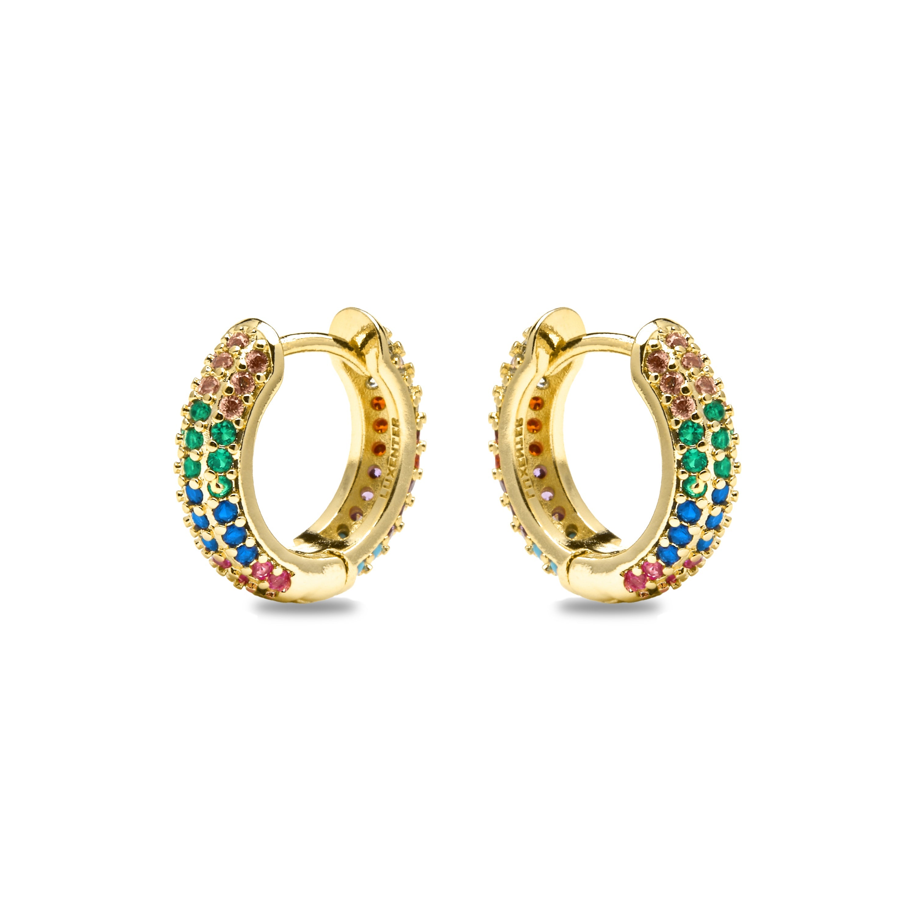 9mm diameter 18k Yellow Gold plated earrings with Multicolor cubic zirconia - Lesrat