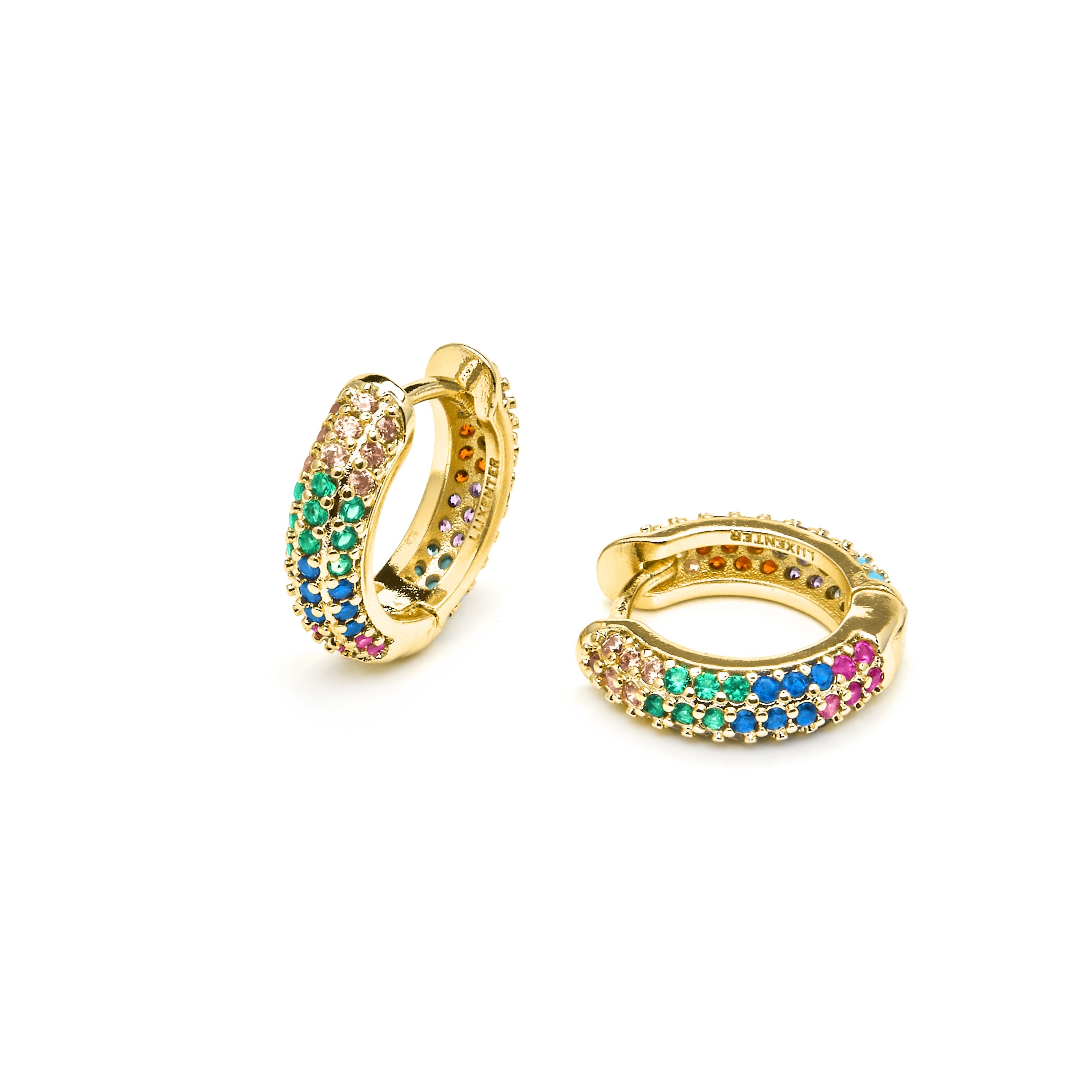 9mm diameter 18k Yellow Gold plated earrings with Multicolor cubic zirconia - Lesrat