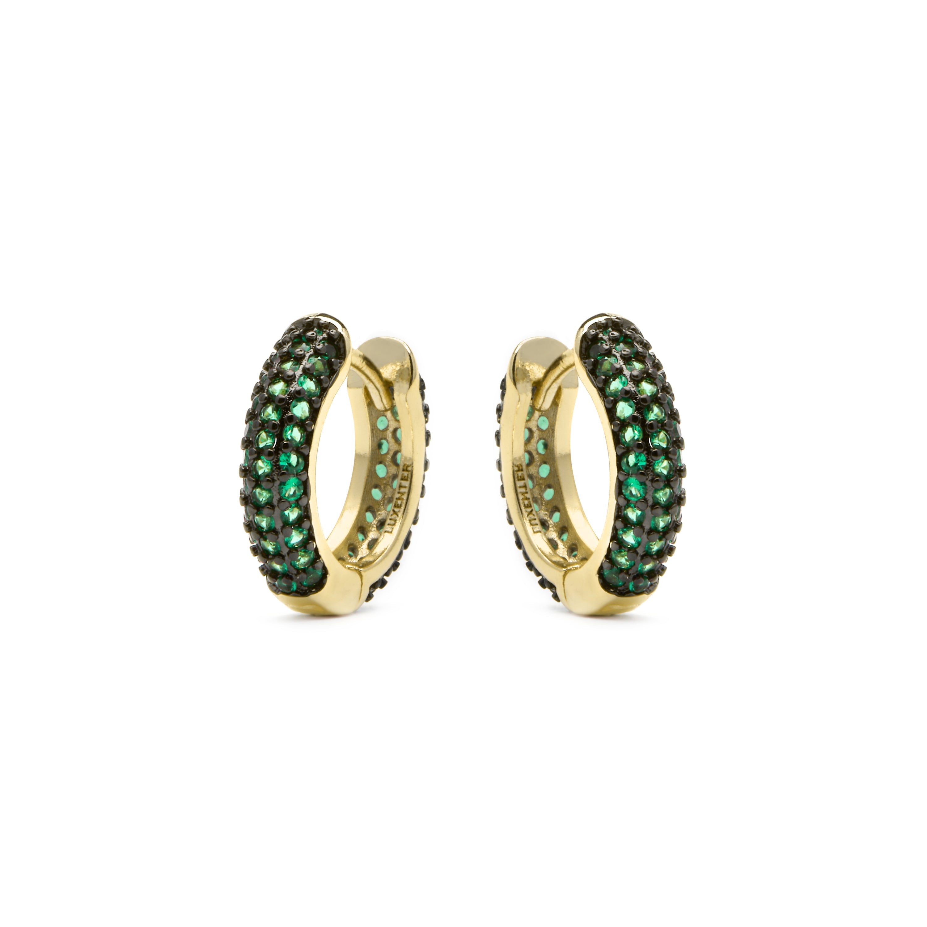 Brincos com acabamento em ouro amarelo 18k e zircônia esmeralda - Lesrat