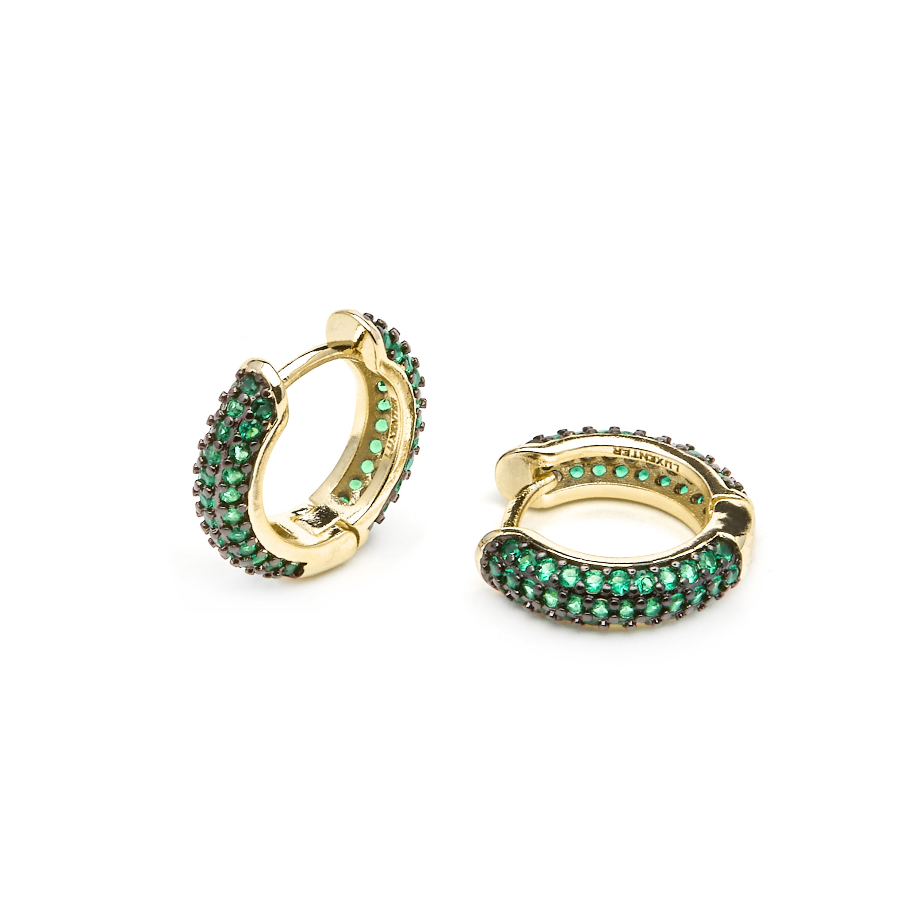 Brincos com acabamento em ouro amarelo 18k e zircônia esmeralda - Lesrat