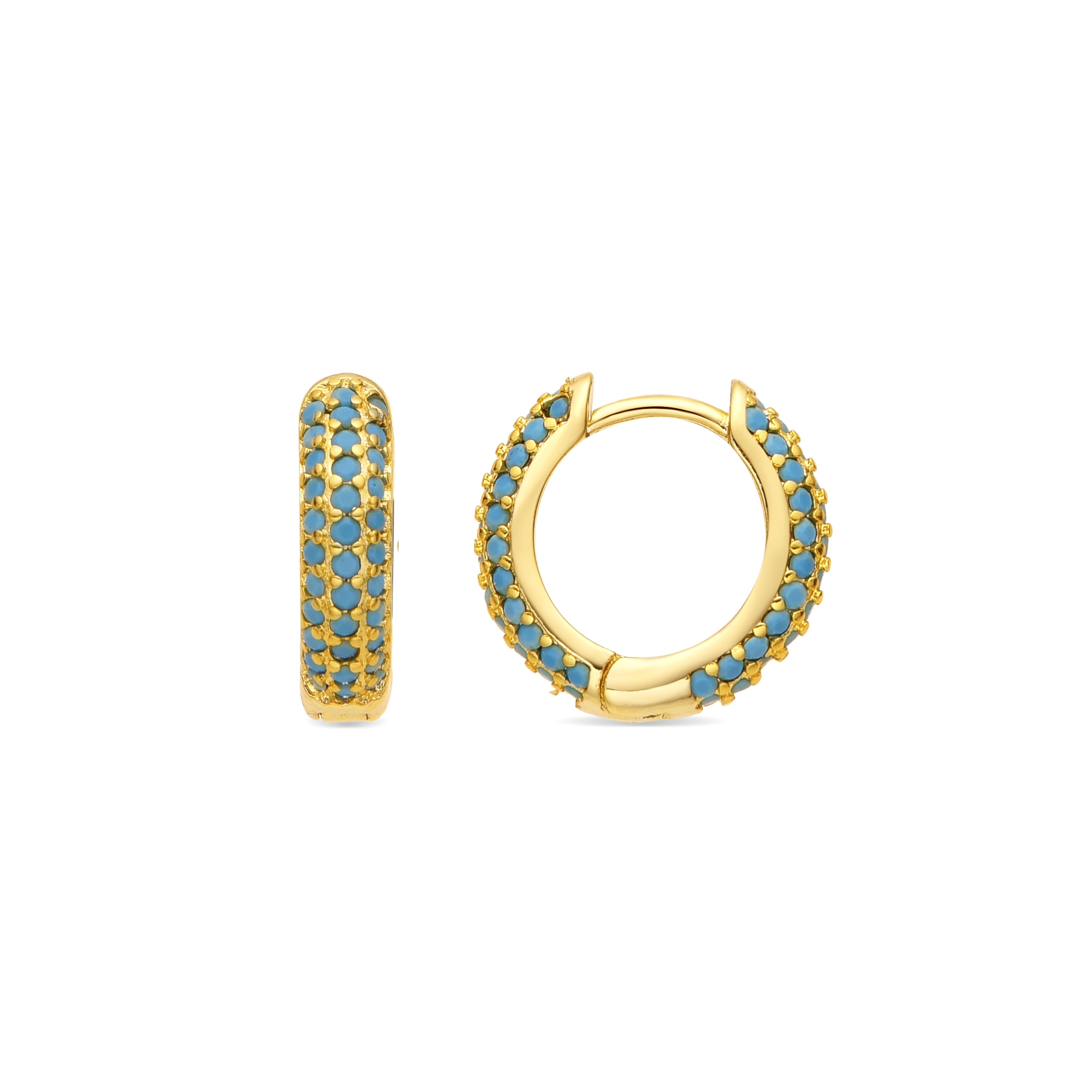 Pendientes de 9mm de diámetro acabado Oro Amarillo de 18k con circonita Turquesa - Lesrat
