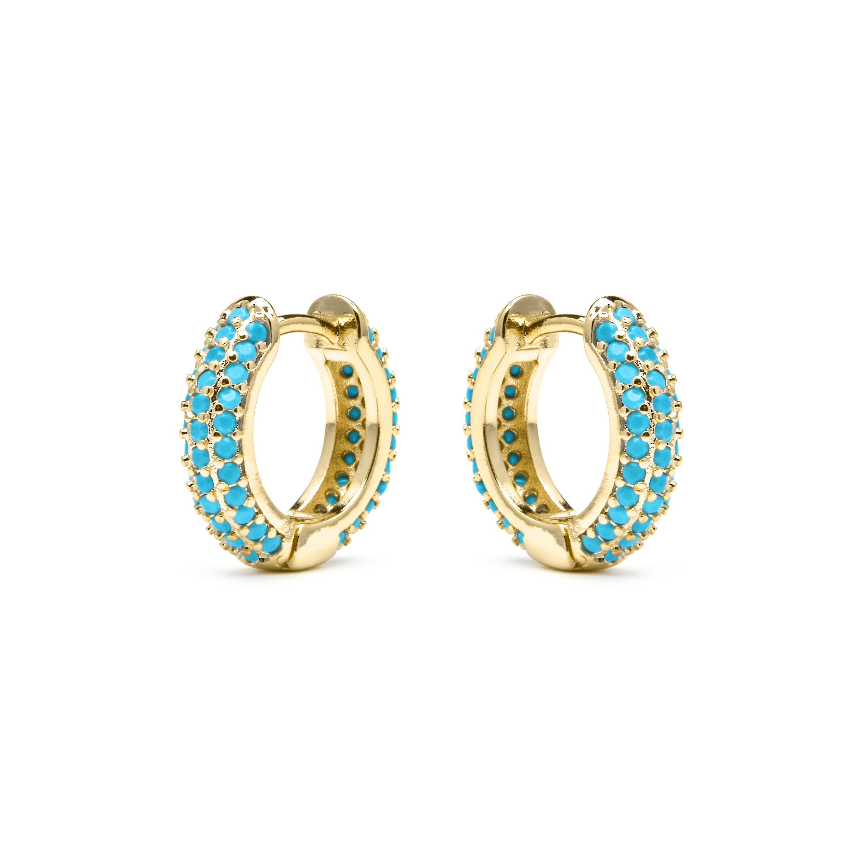 Pendientes de 9mm de diámetro acabado Oro Amarillo de 18k con circonita Turquesa - Lesrat