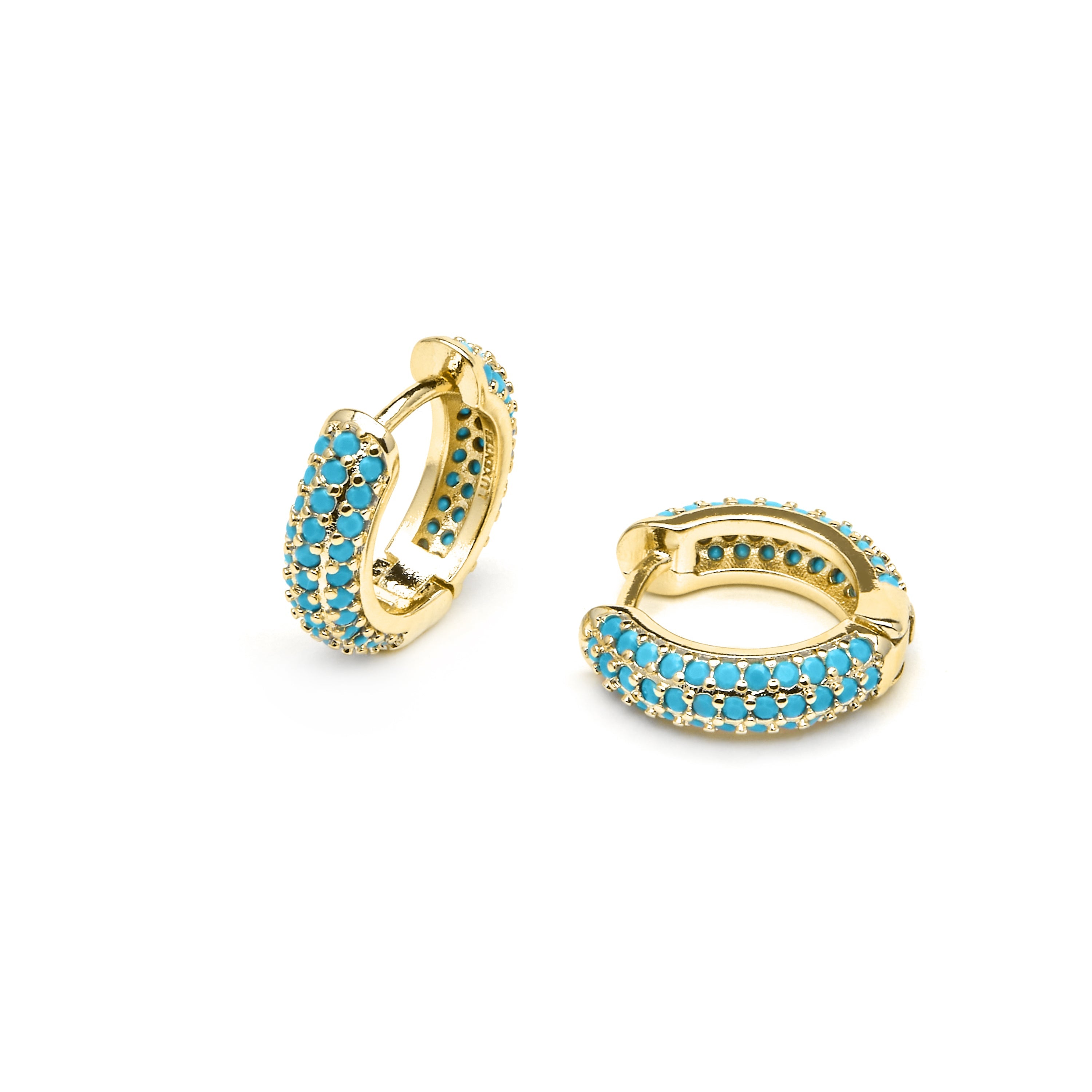 Pendientes de 9mm de diámetro acabado Oro Amarillo de 18k con circonita Turquesa - Lesrat
