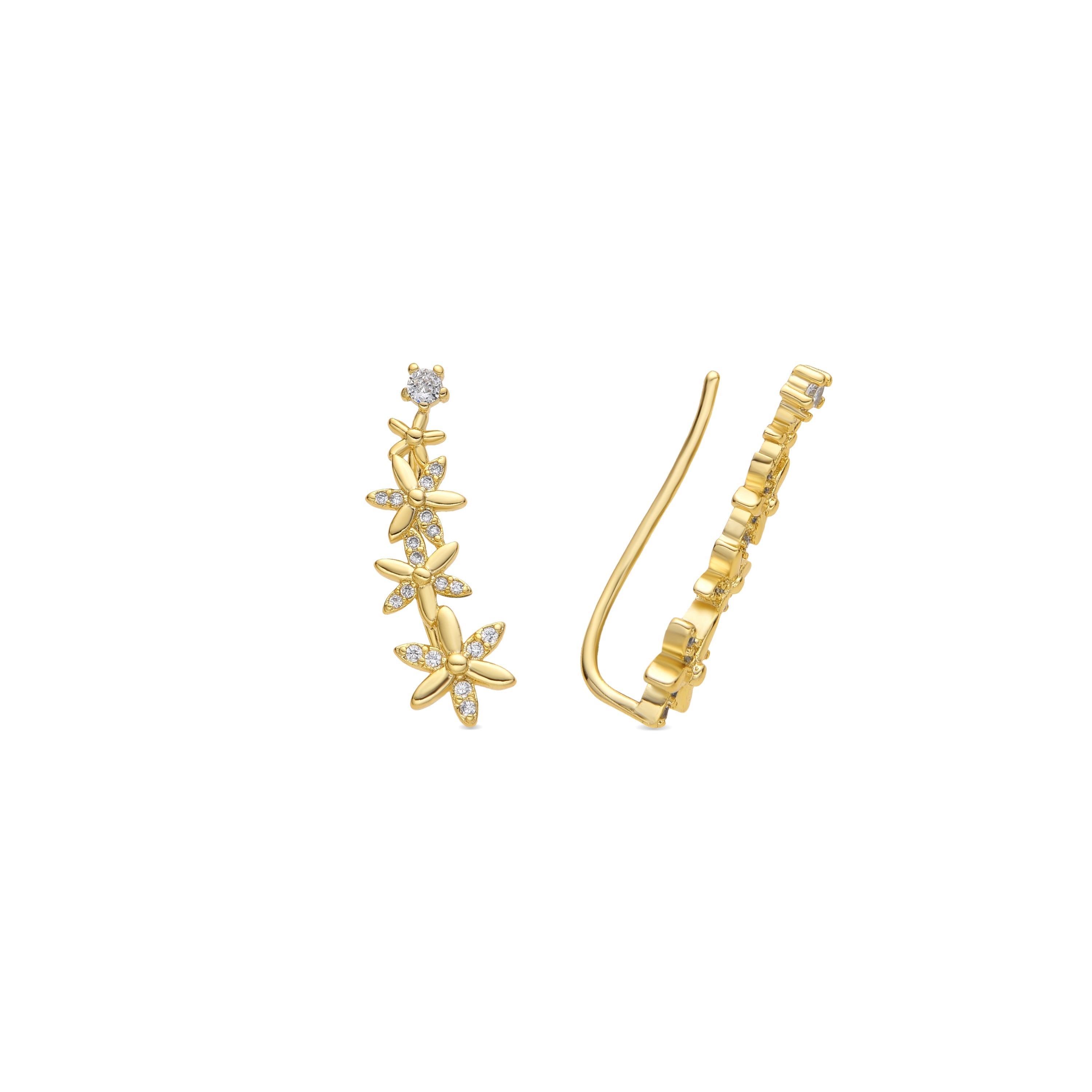 Brincos de acabamento em ouro amarelo 18k e zircônia brilhante - Anah