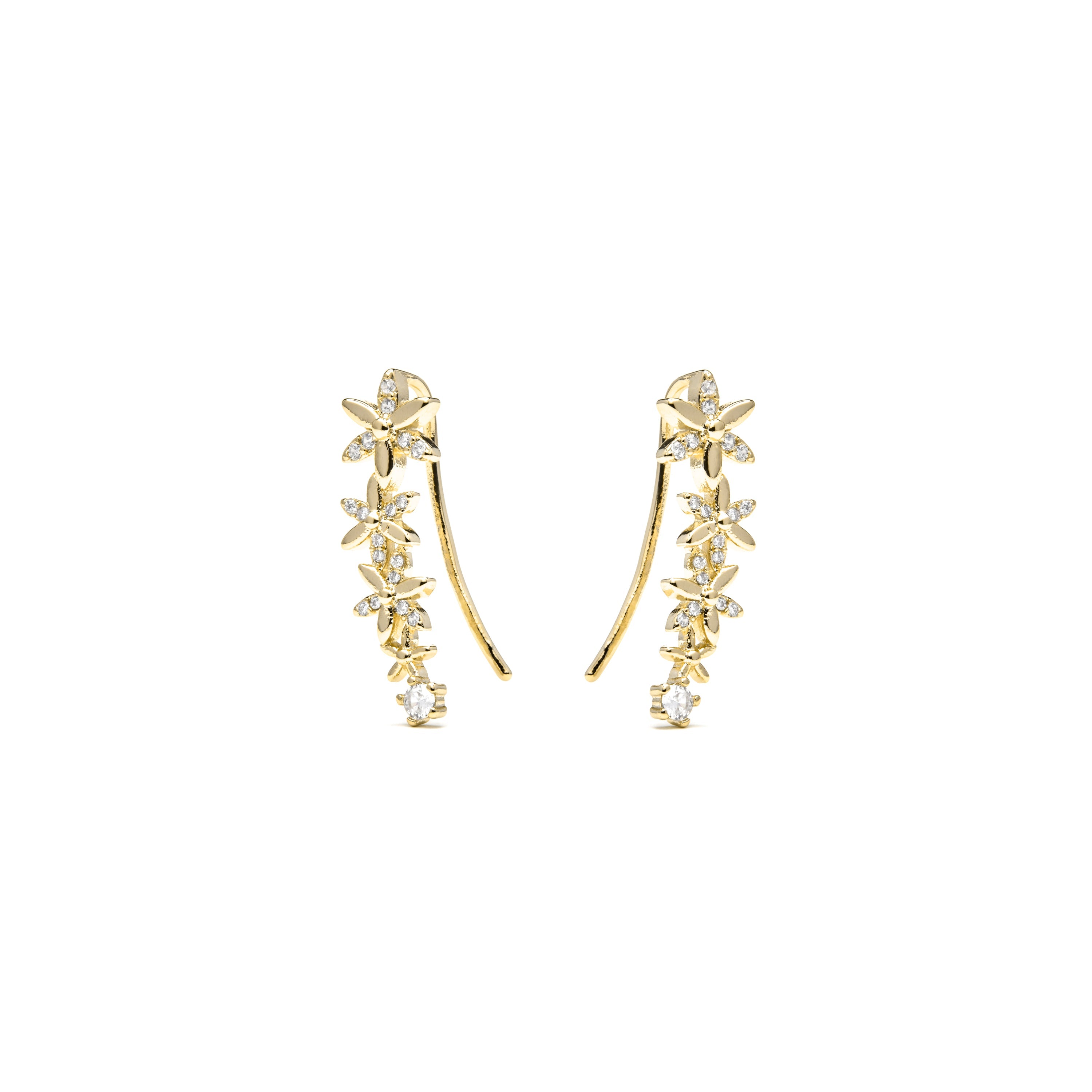 Brincos de acabamento em ouro amarelo 18k e zircônia brilhante - Anah