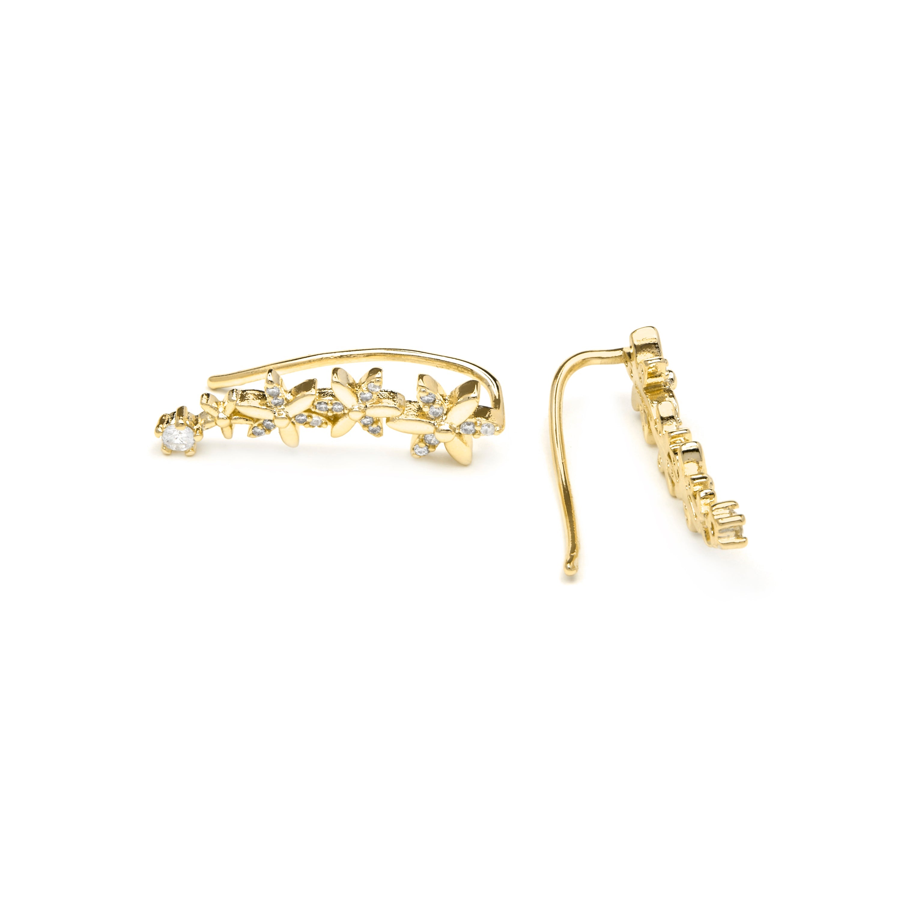 Brincos de acabamento em ouro amarelo 18k e zircônia brilhante - Anah