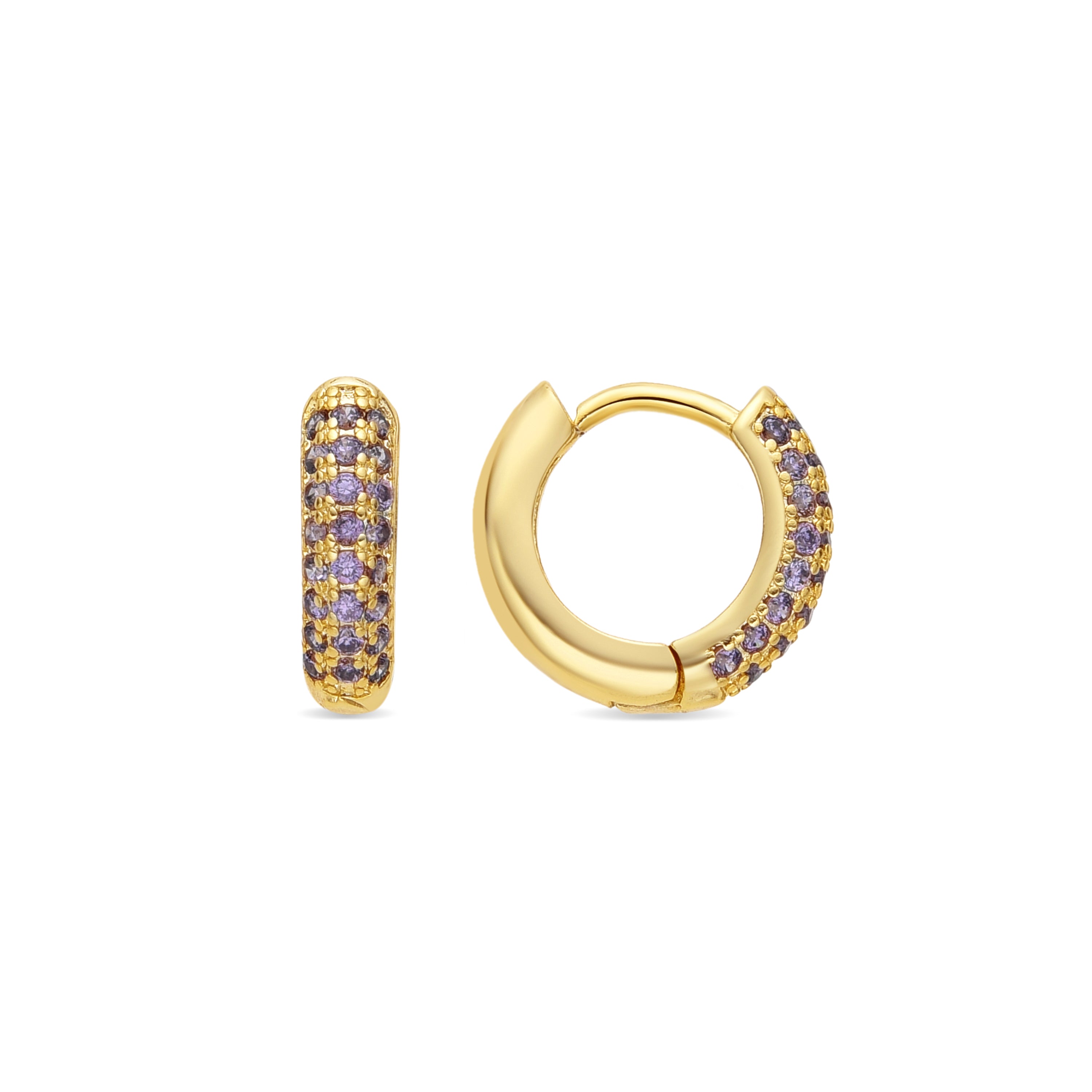 Brincos com acabamento em ouro amarelo 18k e zircônia ametista - Krax