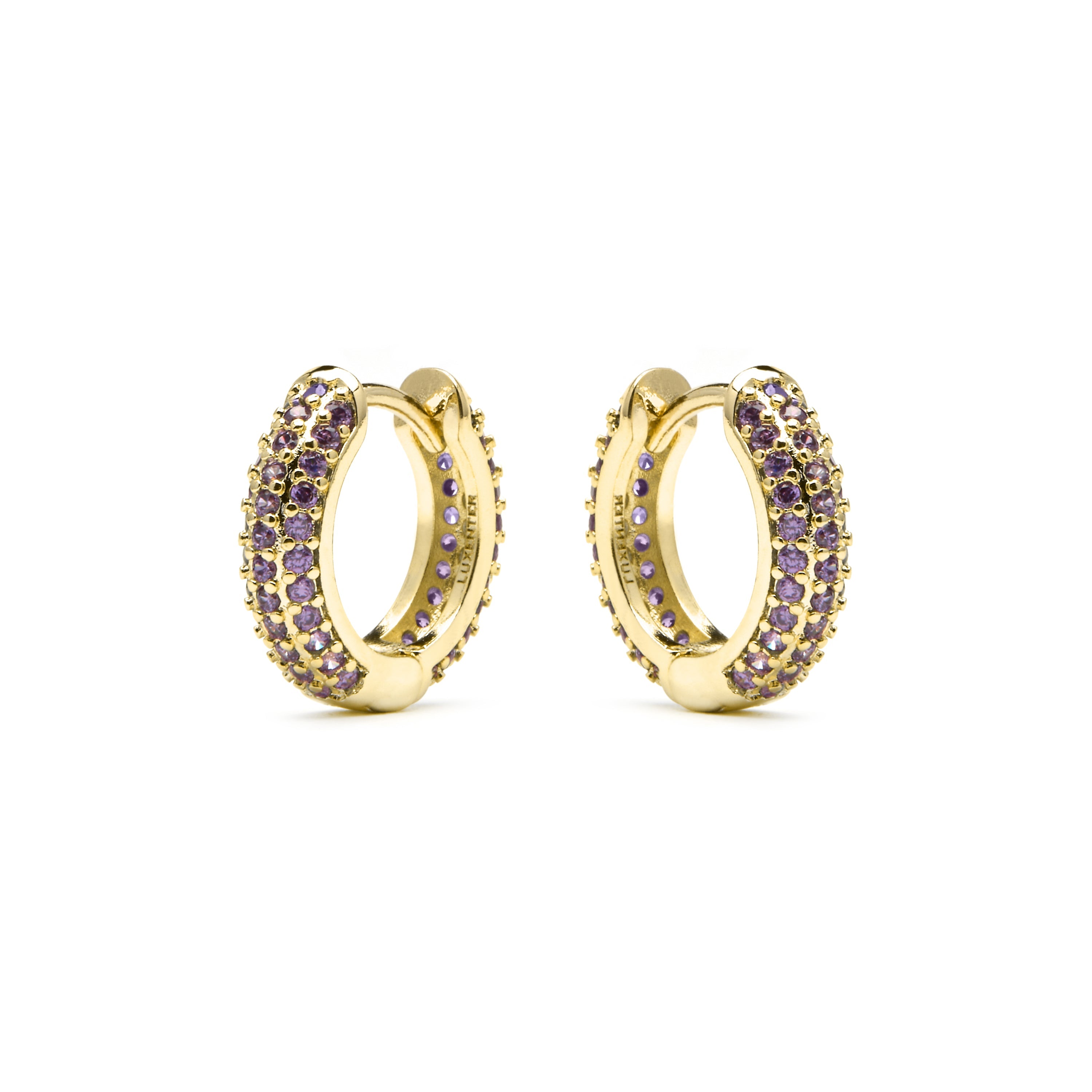 Brincos com acabamento em ouro amarelo 18k e zircônia ametista - Krax