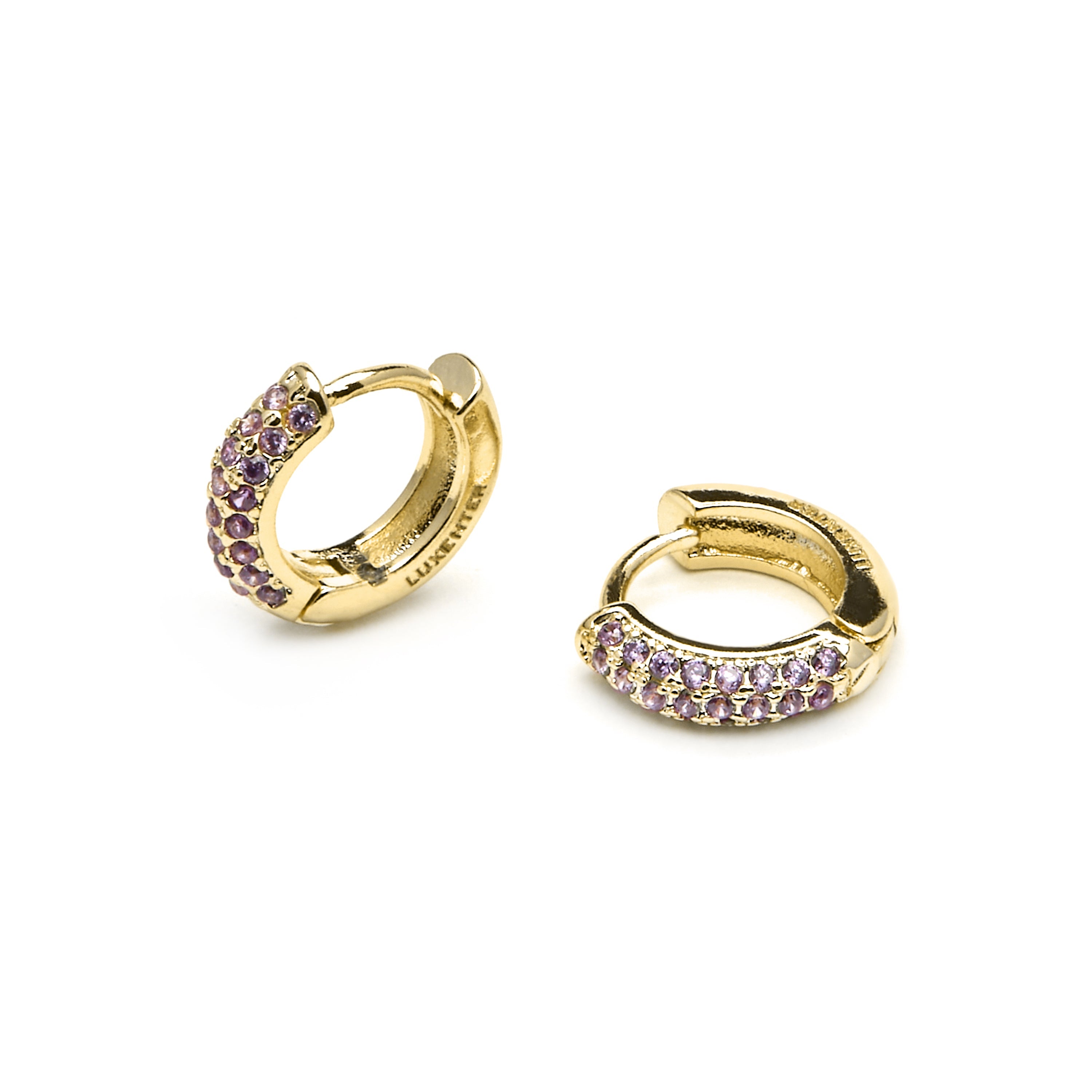 Brincos com acabamento em ouro amarelo 18k e zircônia ametista - Krax