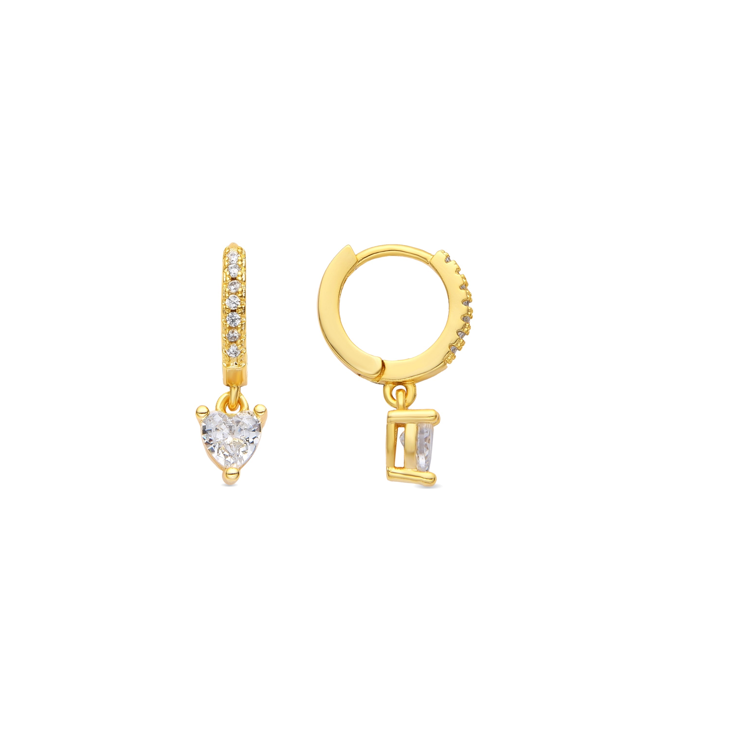 Brincos com acabamento em ouro amarelo 18k e zircônia brilhante - Drasa