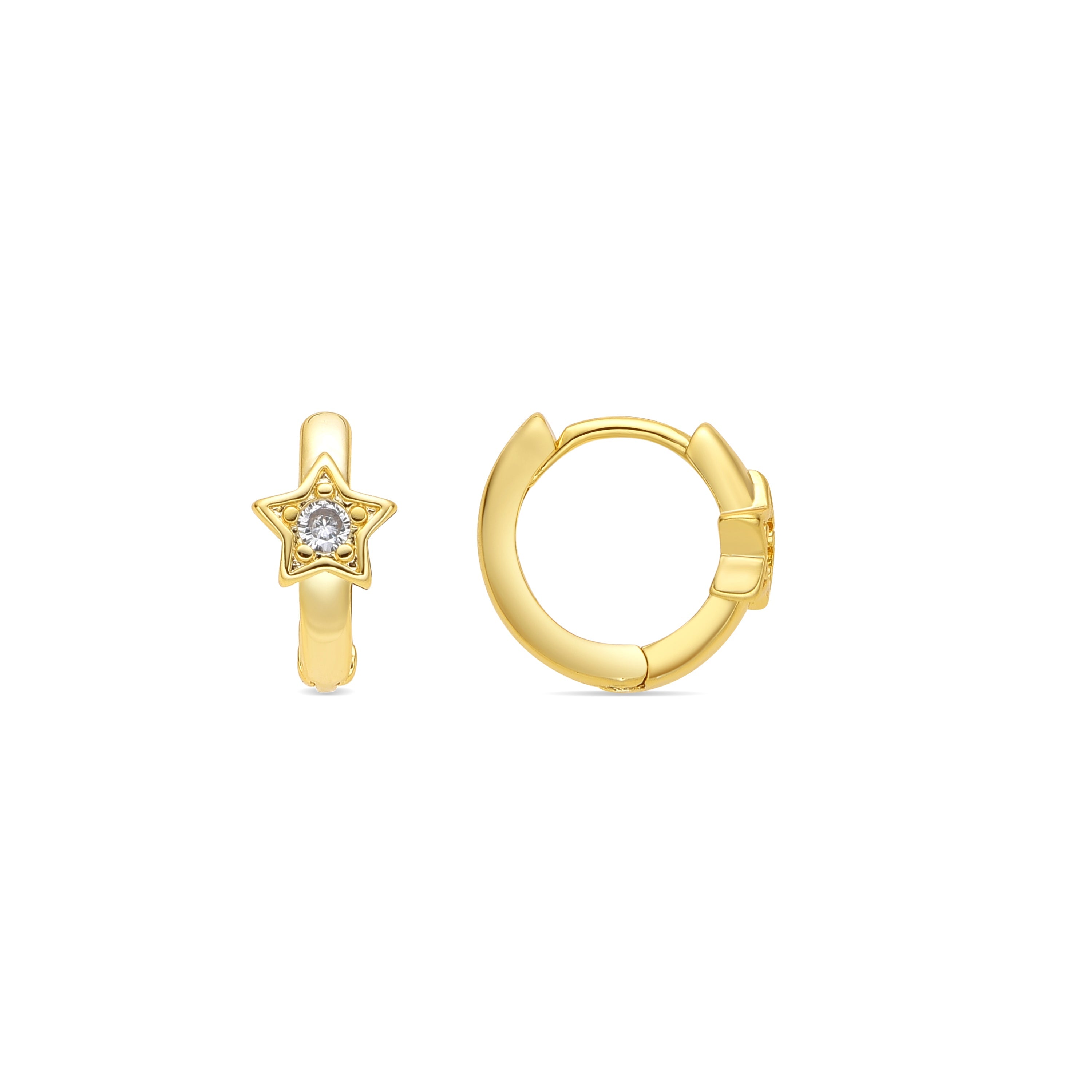 Brincos com acabamento em ouro amarelo 18k e zircônia brilhante - Ktyu