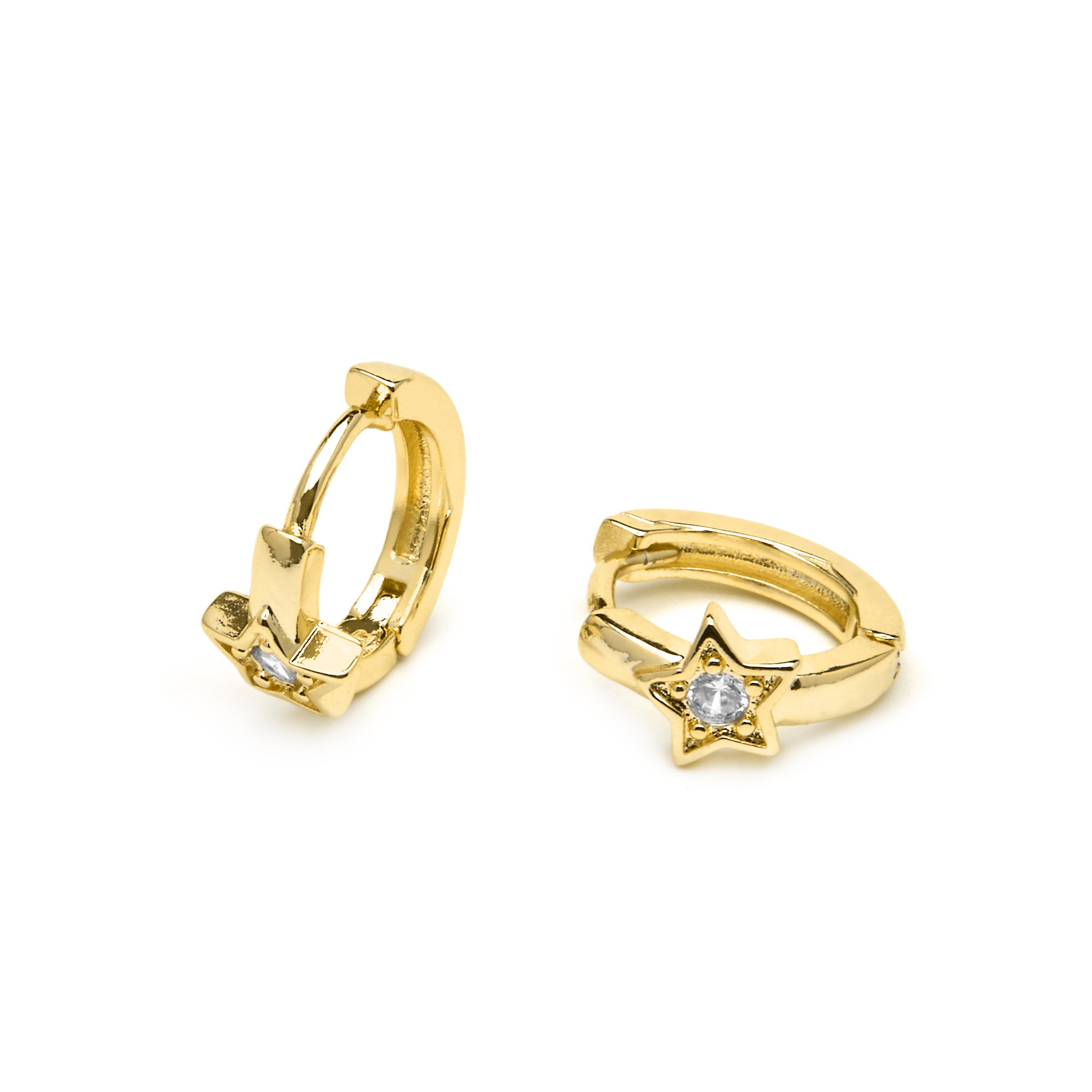 Brincos com acabamento em ouro amarelo 18k e zircônia brilhante - Ktyu