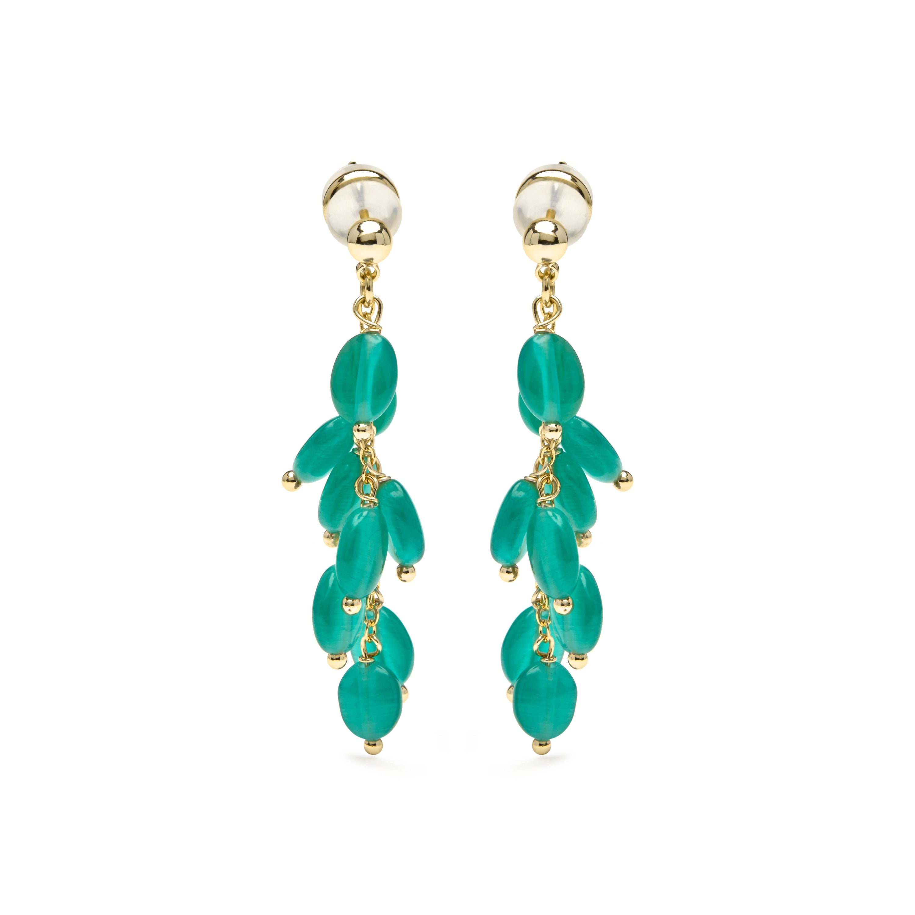 Brincos com acabamento em ouro amarelo 18k e Olho de Gato Verde - Gorai