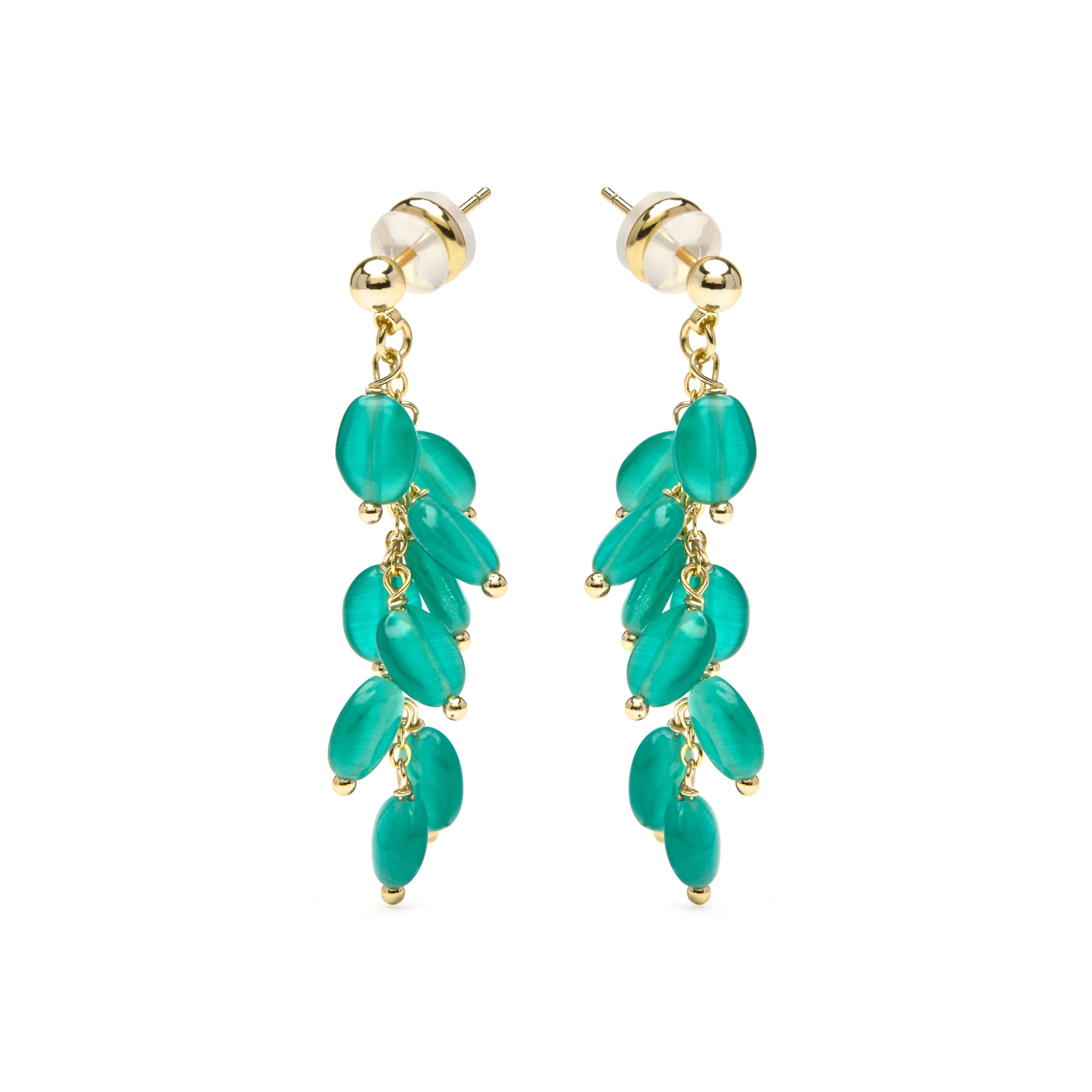 Brincos com acabamento em ouro amarelo 18k e Olho de Gato Verde - Gorai