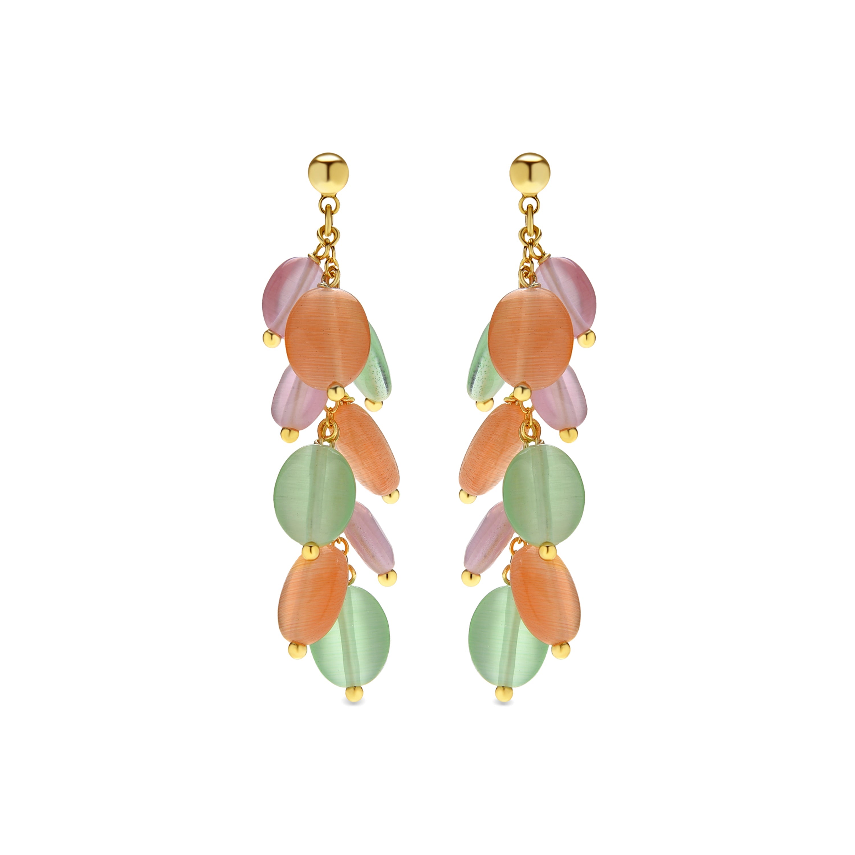18k yellow gold finish earrings with multicolored cat&amp;#39;s eye - Gorai